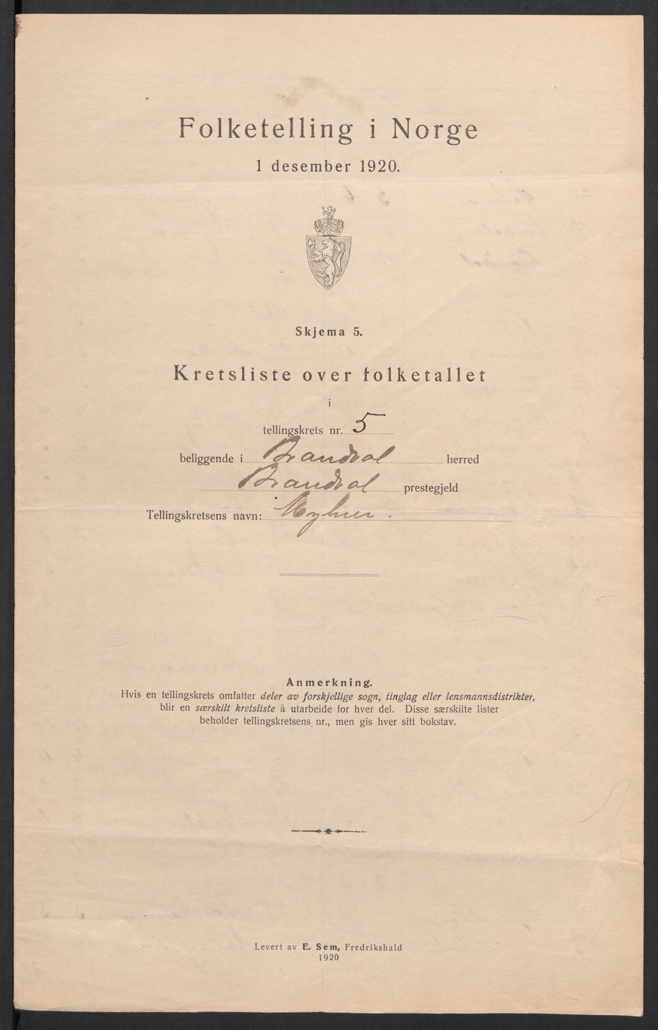 SAH, 1920 census for Brandval, 1920, p. 20