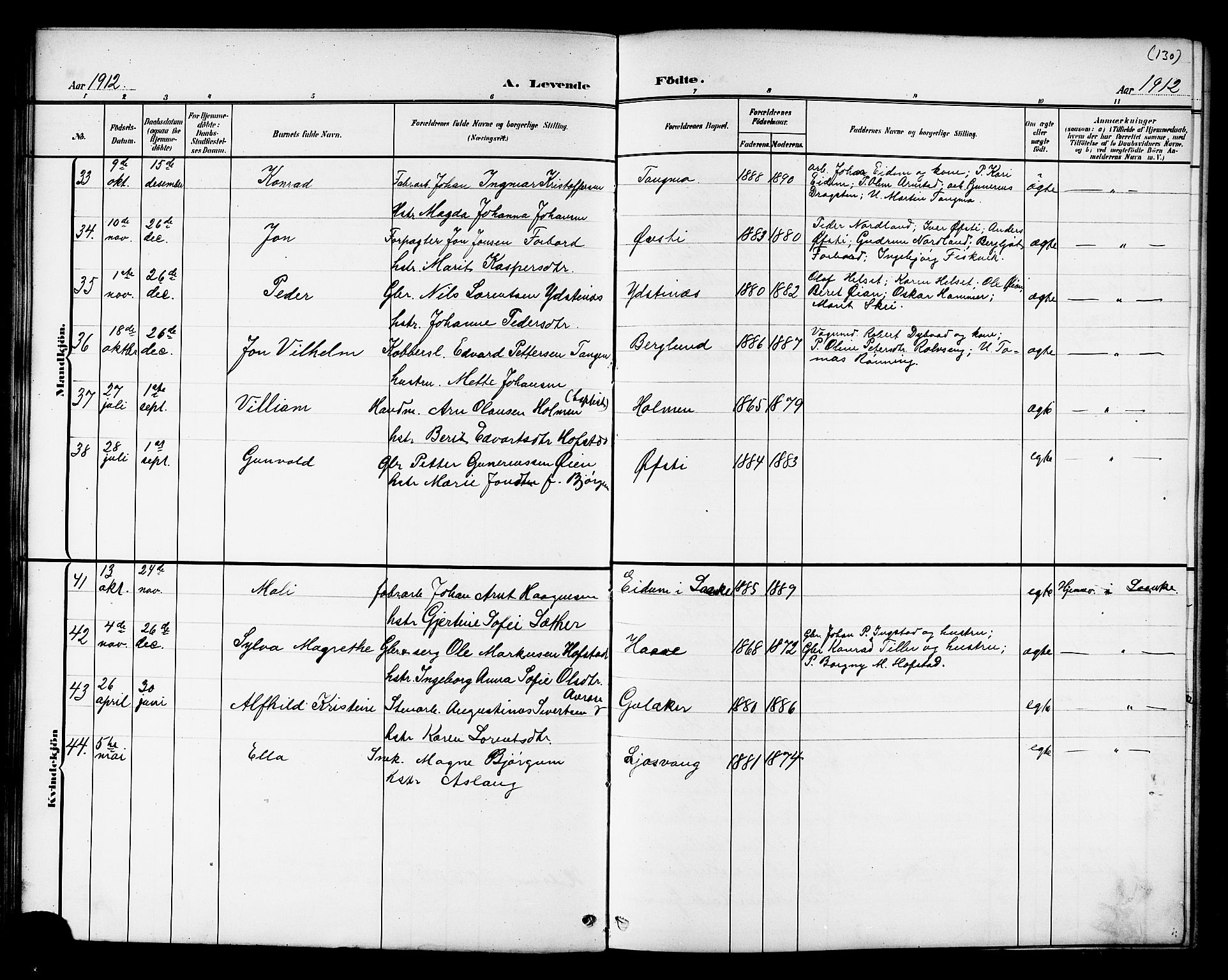 Ministerialprotokoller, klokkerbøker og fødselsregistre - Nord-Trøndelag, AV/SAT-A-1458/709/L0087: Parish register (copy) no. 709C01, 1892-1913, p. 130