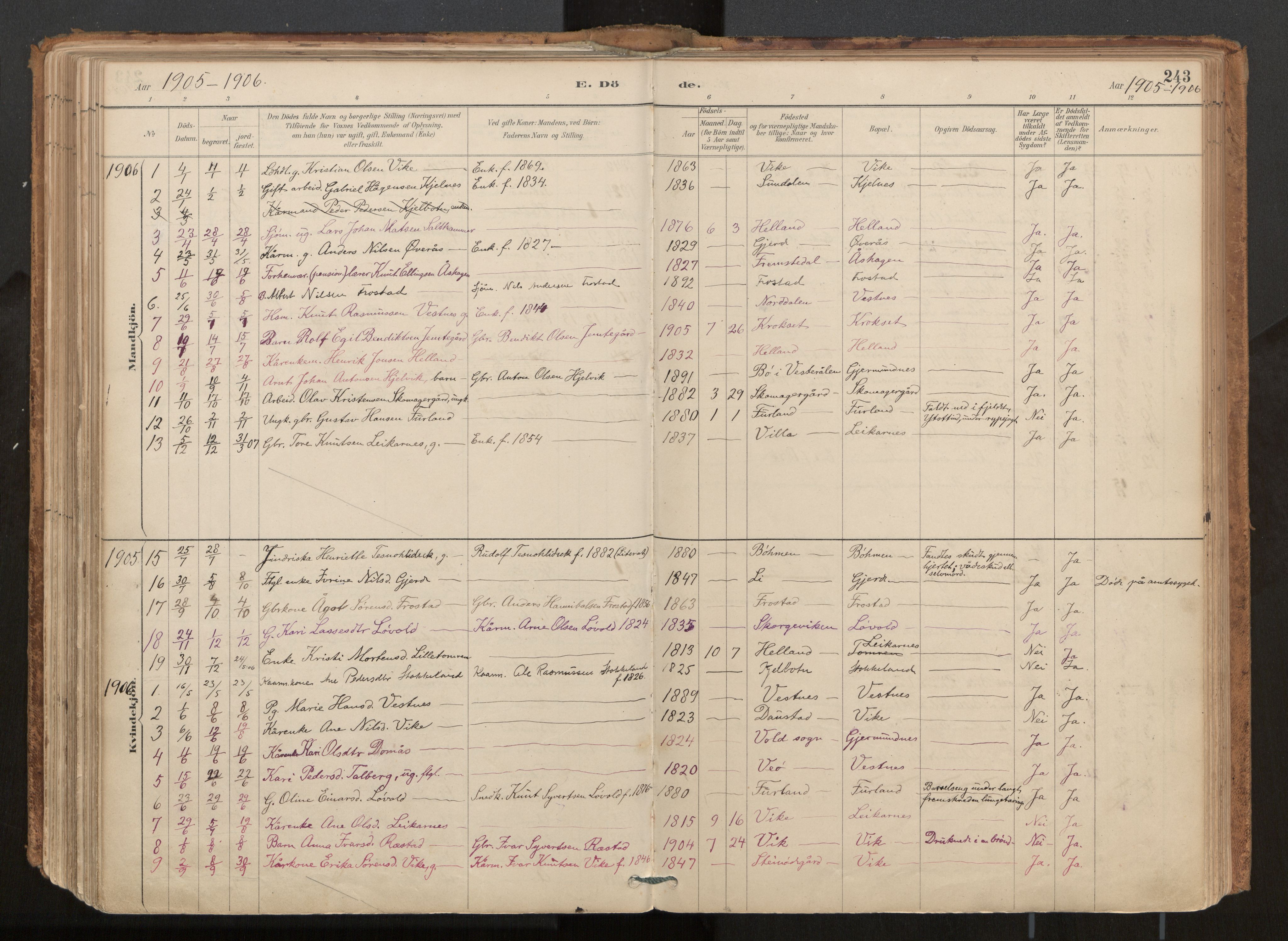 Ministerialprotokoller, klokkerbøker og fødselsregistre - Møre og Romsdal, SAT/A-1454/539/L0531: Parish register (official) no. 539A04, 1887-1913, p. 243