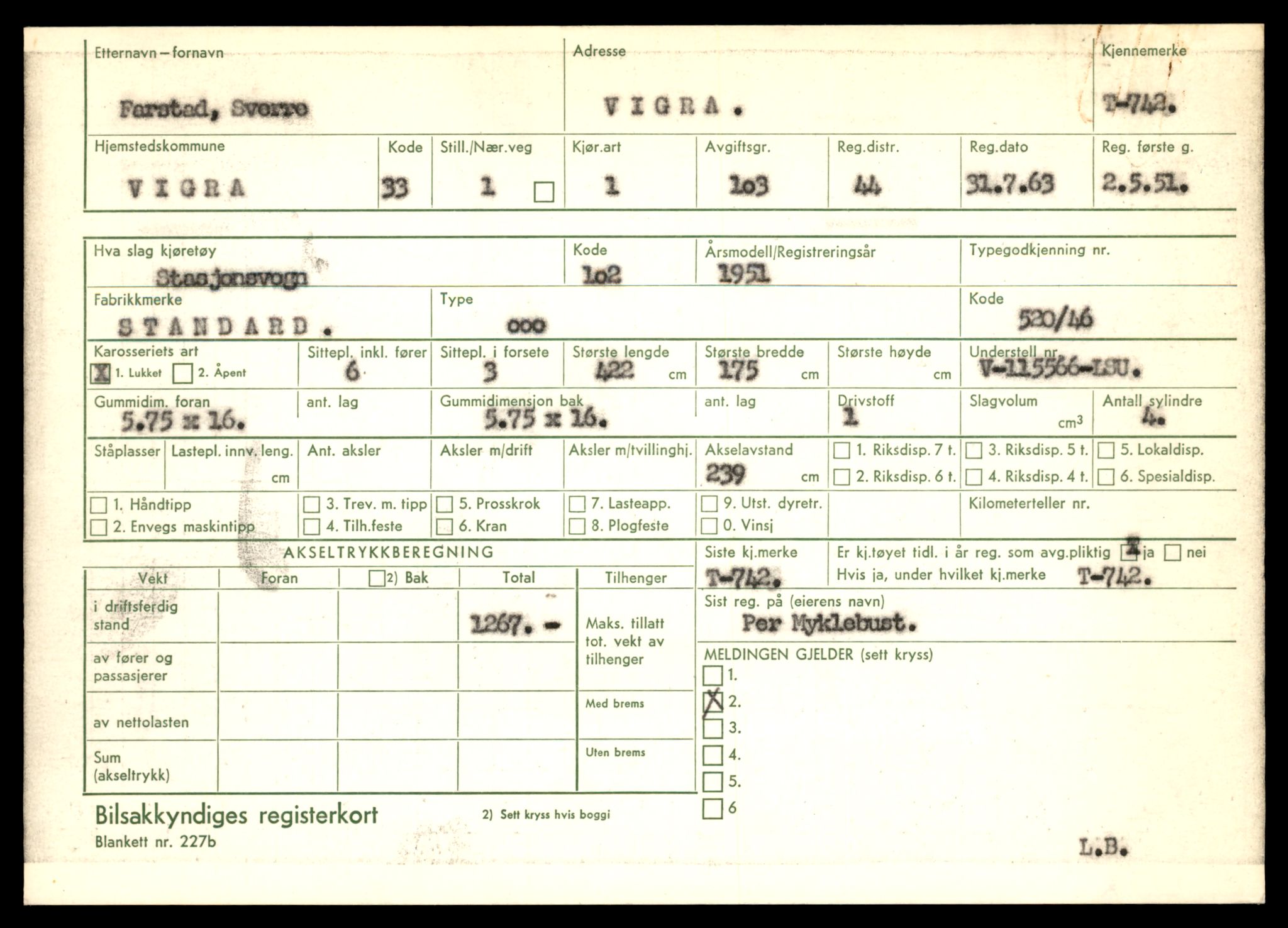 Møre og Romsdal vegkontor - Ålesund trafikkstasjon, AV/SAT-A-4099/F/Fe/L0007: Registreringskort for kjøretøy T 651 - T 746, 1927-1998, p. 2967