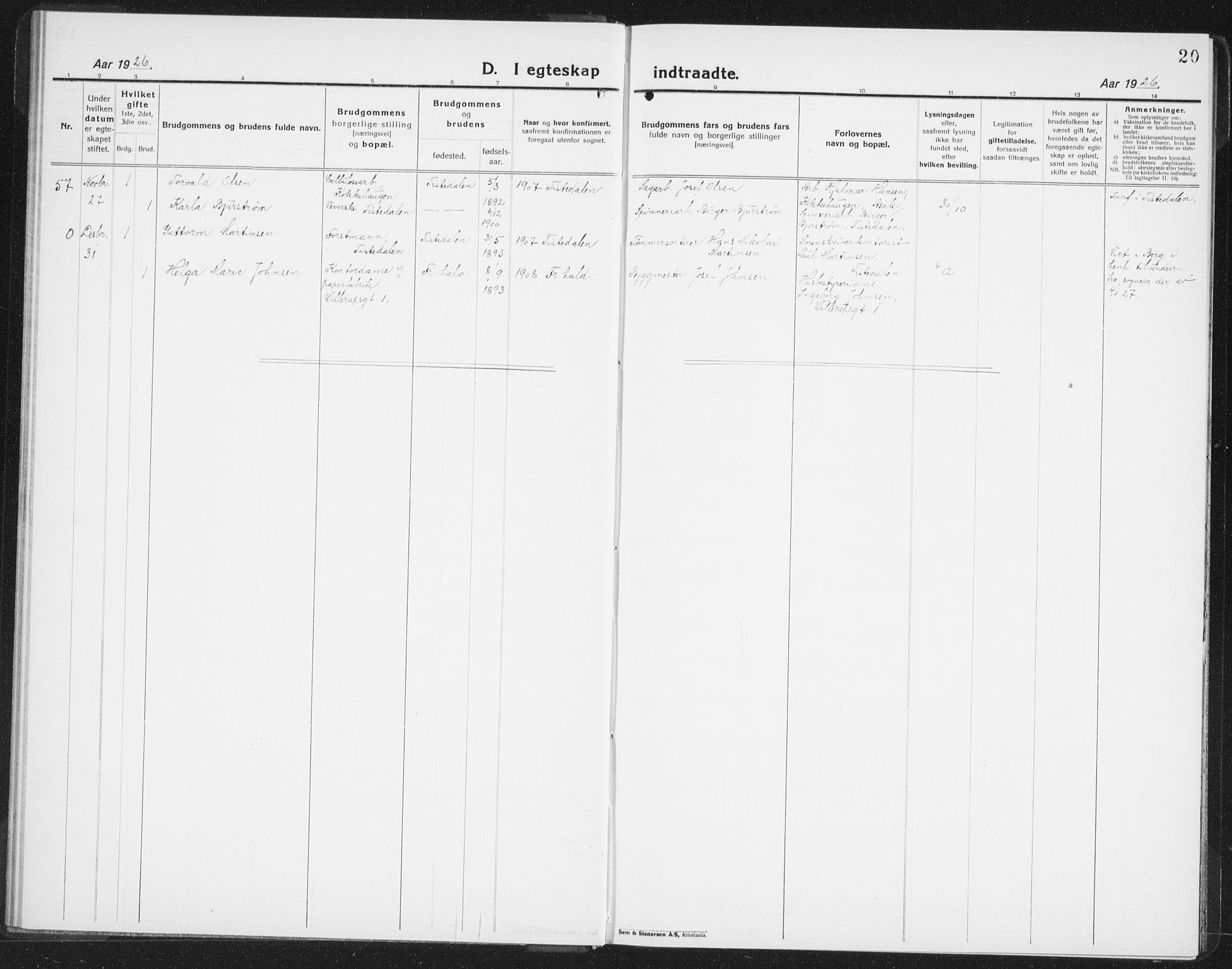 Halden prestekontor Kirkebøker, SAO/A-10909/G/Ga/L0014: Parish register (copy) no. 14, 1925-1943, p. 20
