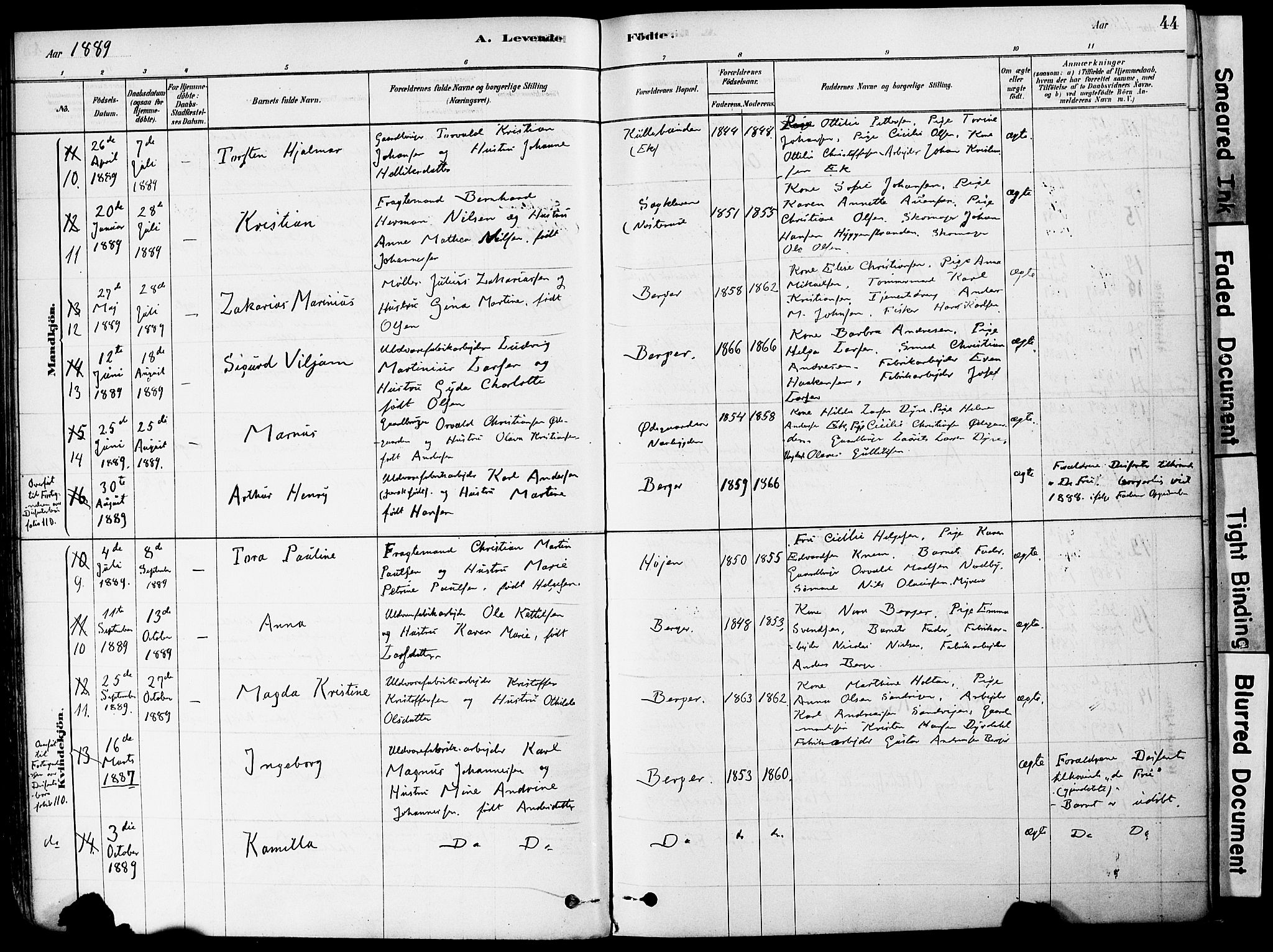 Strømm kirkebøker, AV/SAKO-A-322/F/Fa/L0004: Parish register (official) no. I 4, 1878-1899, p. 44