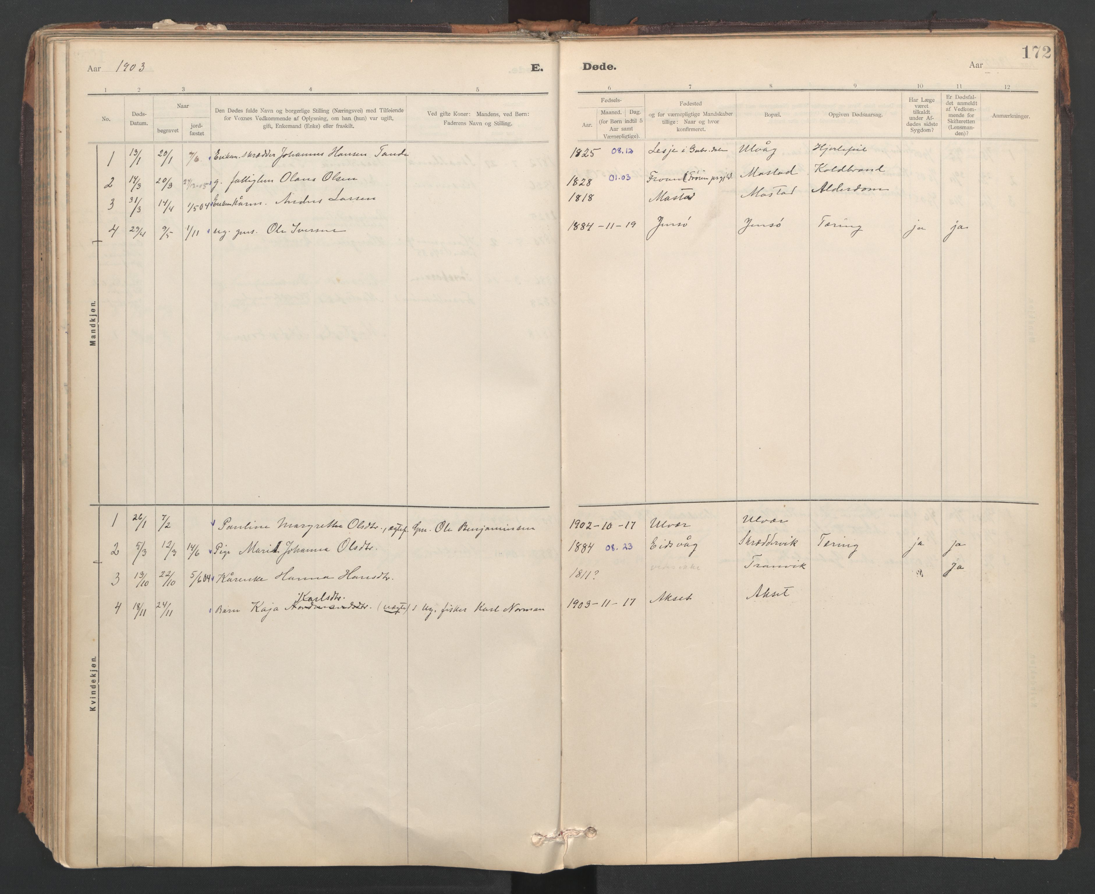 Ministerialprotokoller, klokkerbøker og fødselsregistre - Sør-Trøndelag, SAT/A-1456/637/L0559: Parish register (official) no. 637A02, 1899-1923, p. 172