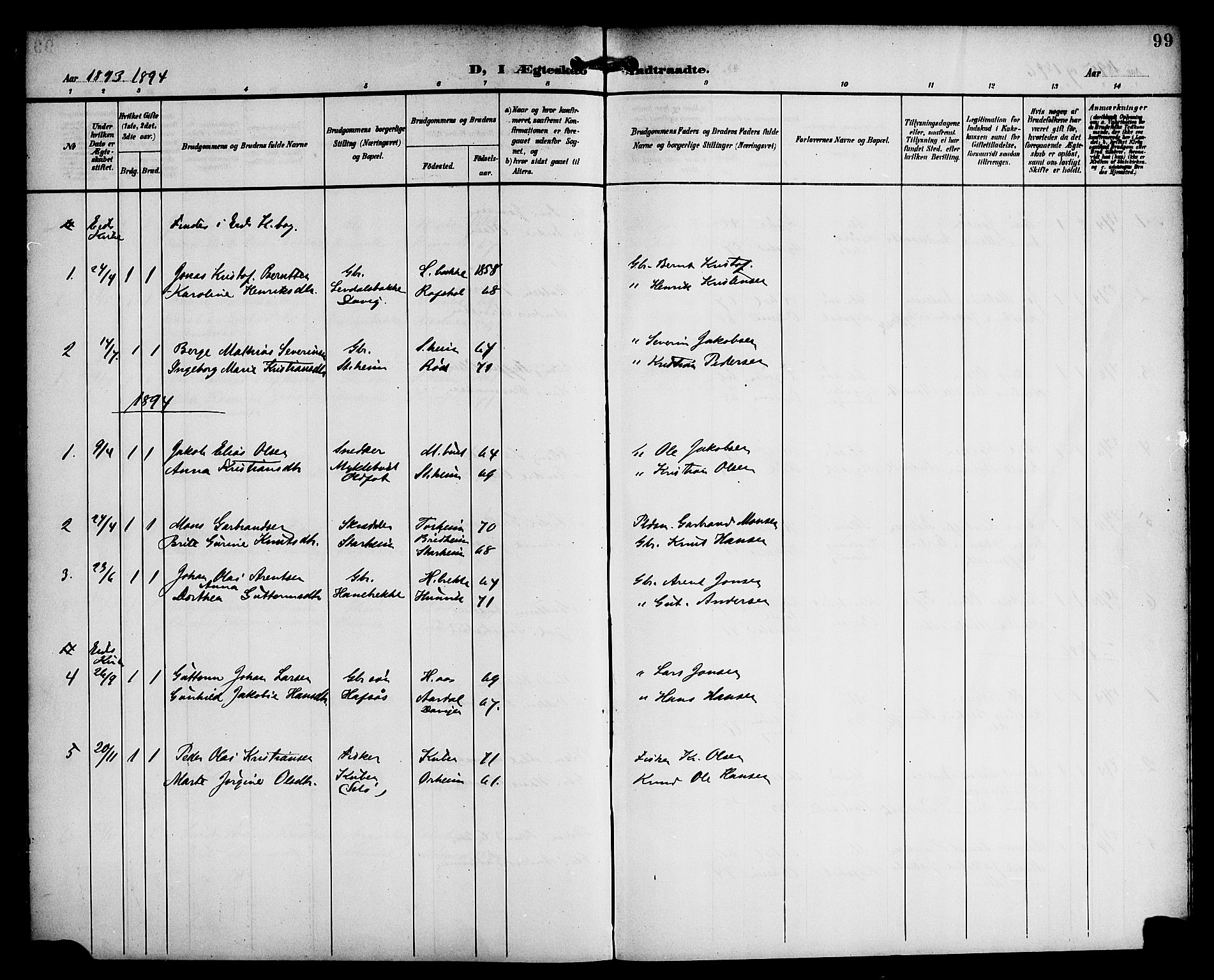 Eid sokneprestembete, AV/SAB-A-82301/H/Haa/Haac/L0001: Parish register (official) no. C 1, 1879-1899, p. 99