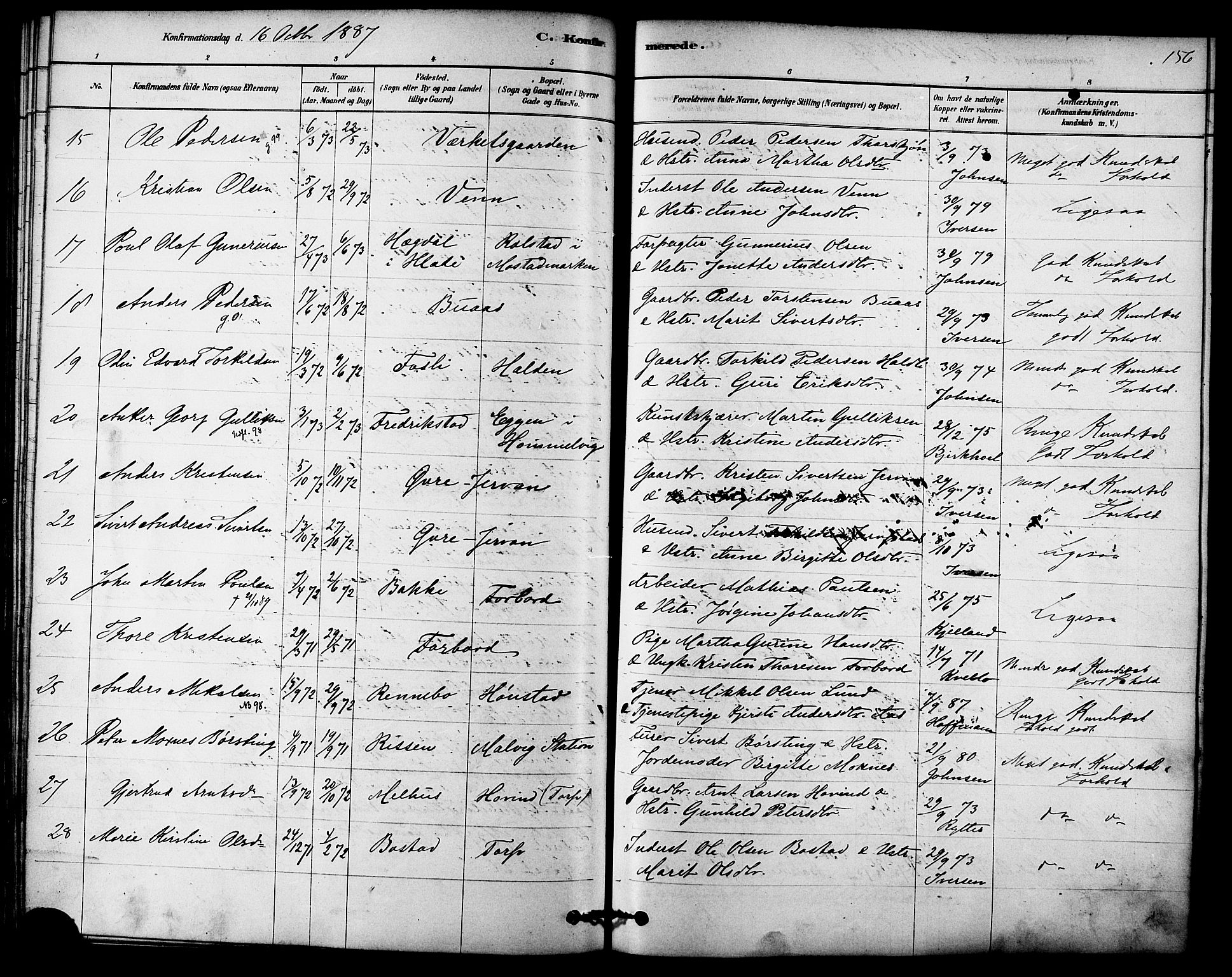 Ministerialprotokoller, klokkerbøker og fødselsregistre - Sør-Trøndelag, SAT/A-1456/616/L0410: Parish register (official) no. 616A07, 1878-1893, p. 156