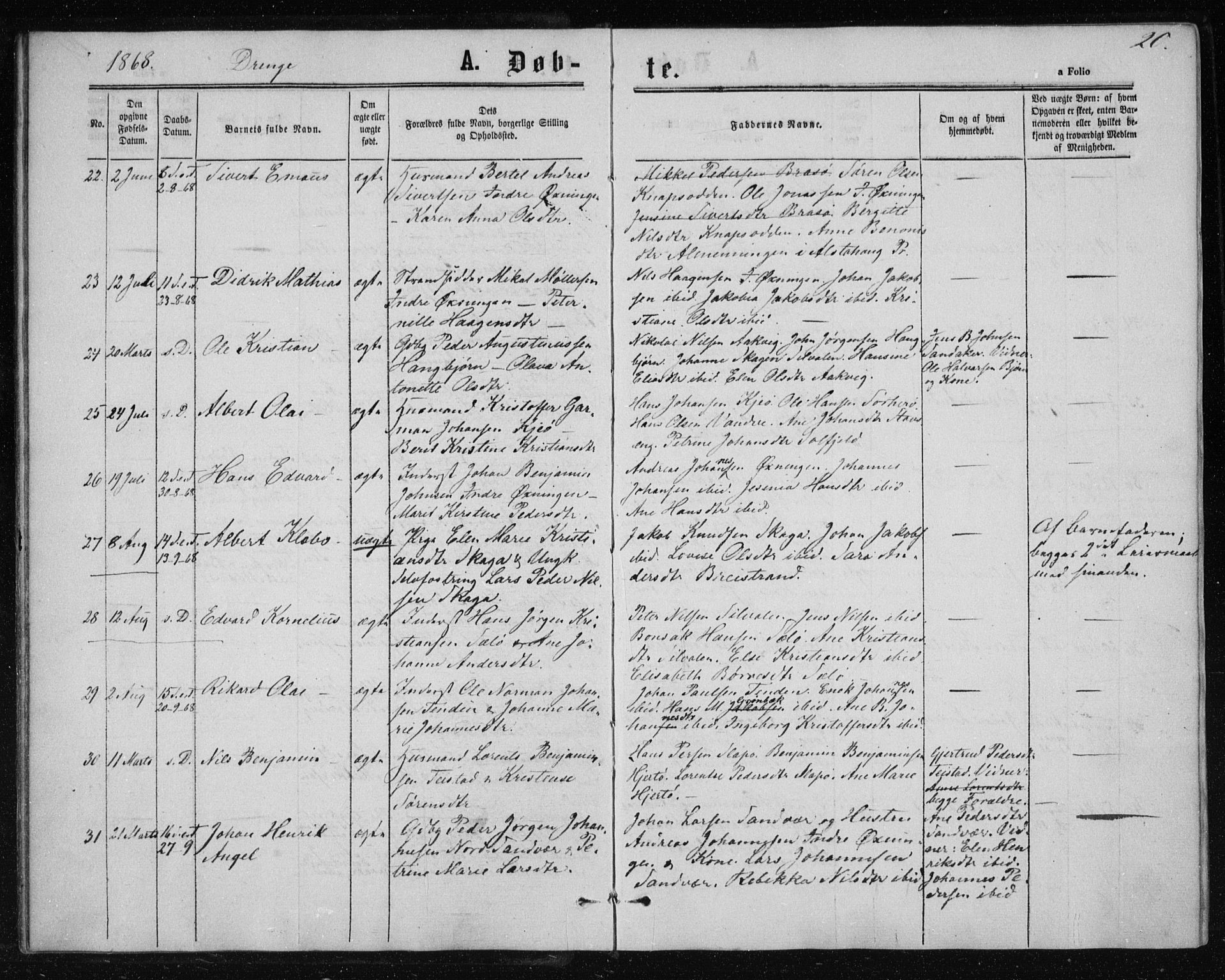 Ministerialprotokoller, klokkerbøker og fødselsregistre - Nordland, SAT/A-1459/834/L0505: Parish register (official) no. 834A03, 1862-1871, p. 20