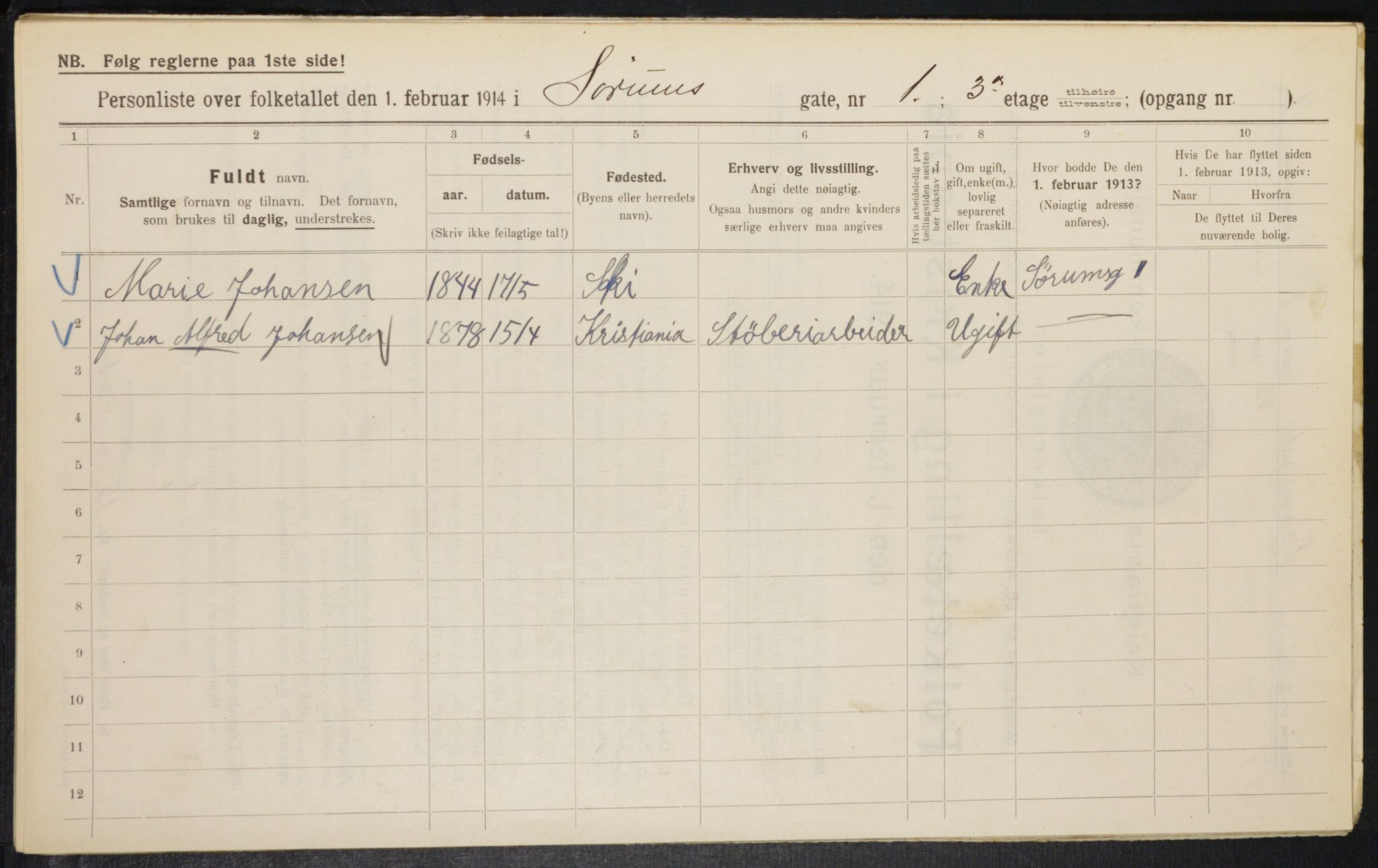 OBA, Municipal Census 1914 for Kristiania, 1914, p. 107602