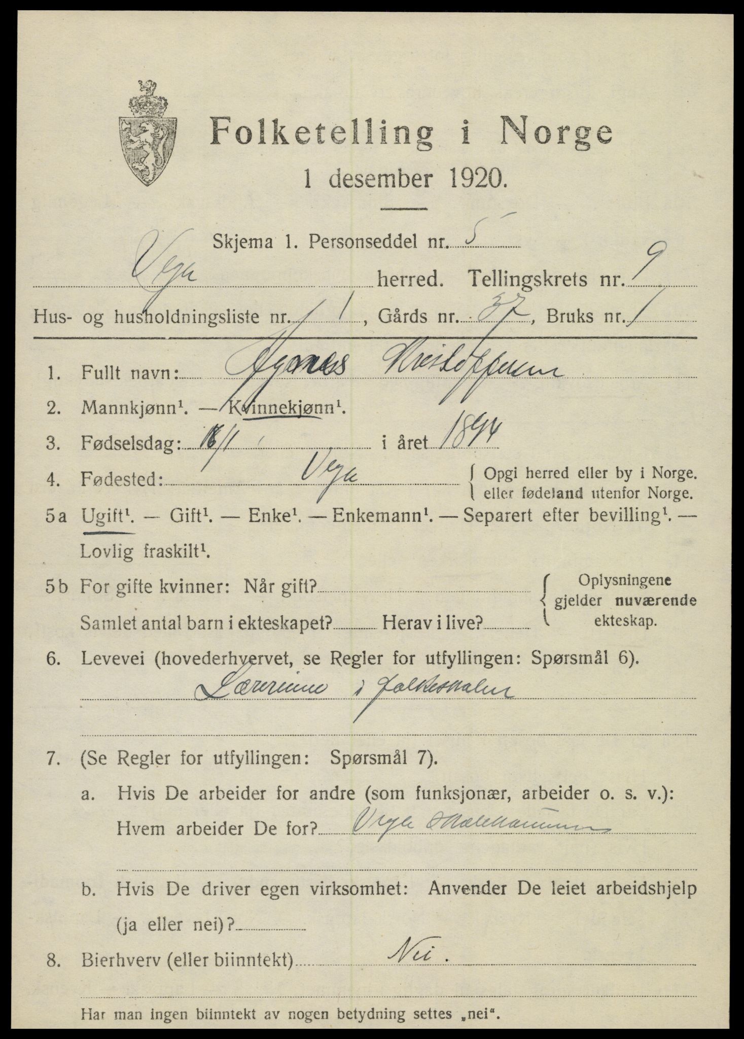 SAT, 1920 census for Vega, 1920, p. 4547