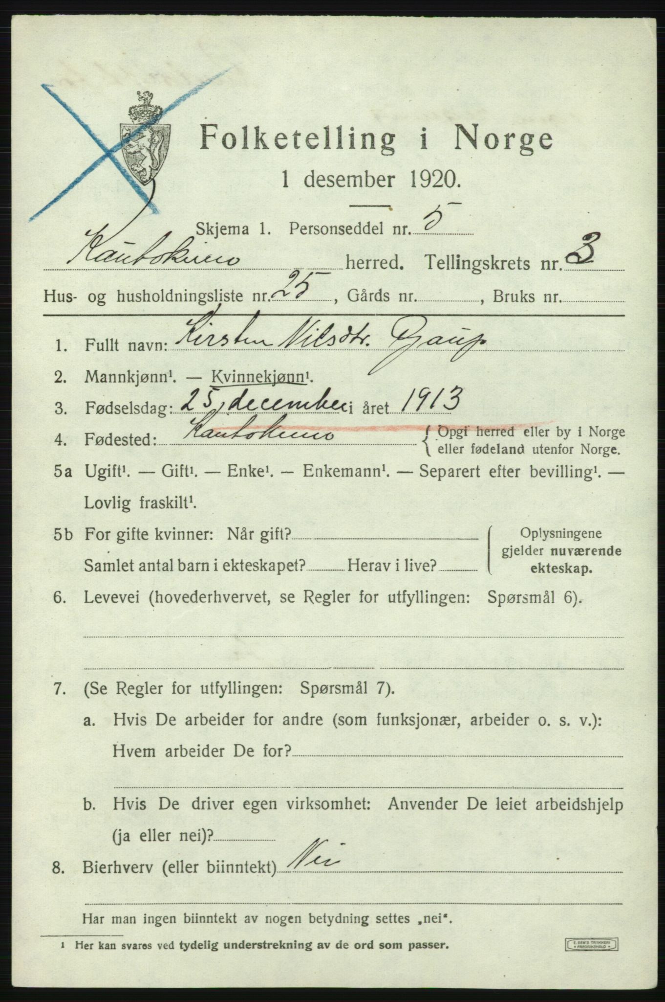 SATØ, 1920 census for Kautokeino, 1920, p. 1685