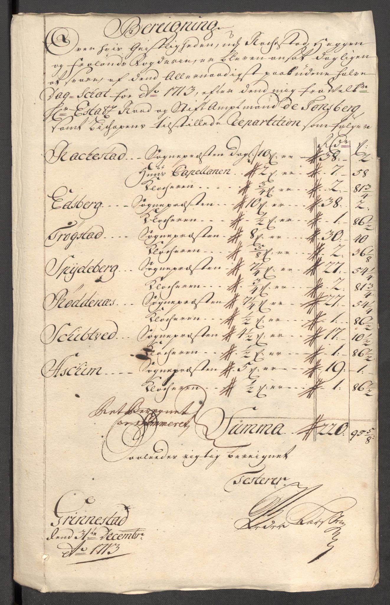 Rentekammeret inntil 1814, Reviderte regnskaper, Fogderegnskap, AV/RA-EA-4092/R07/L0307: Fogderegnskap Rakkestad, Heggen og Frøland, 1713, p. 254