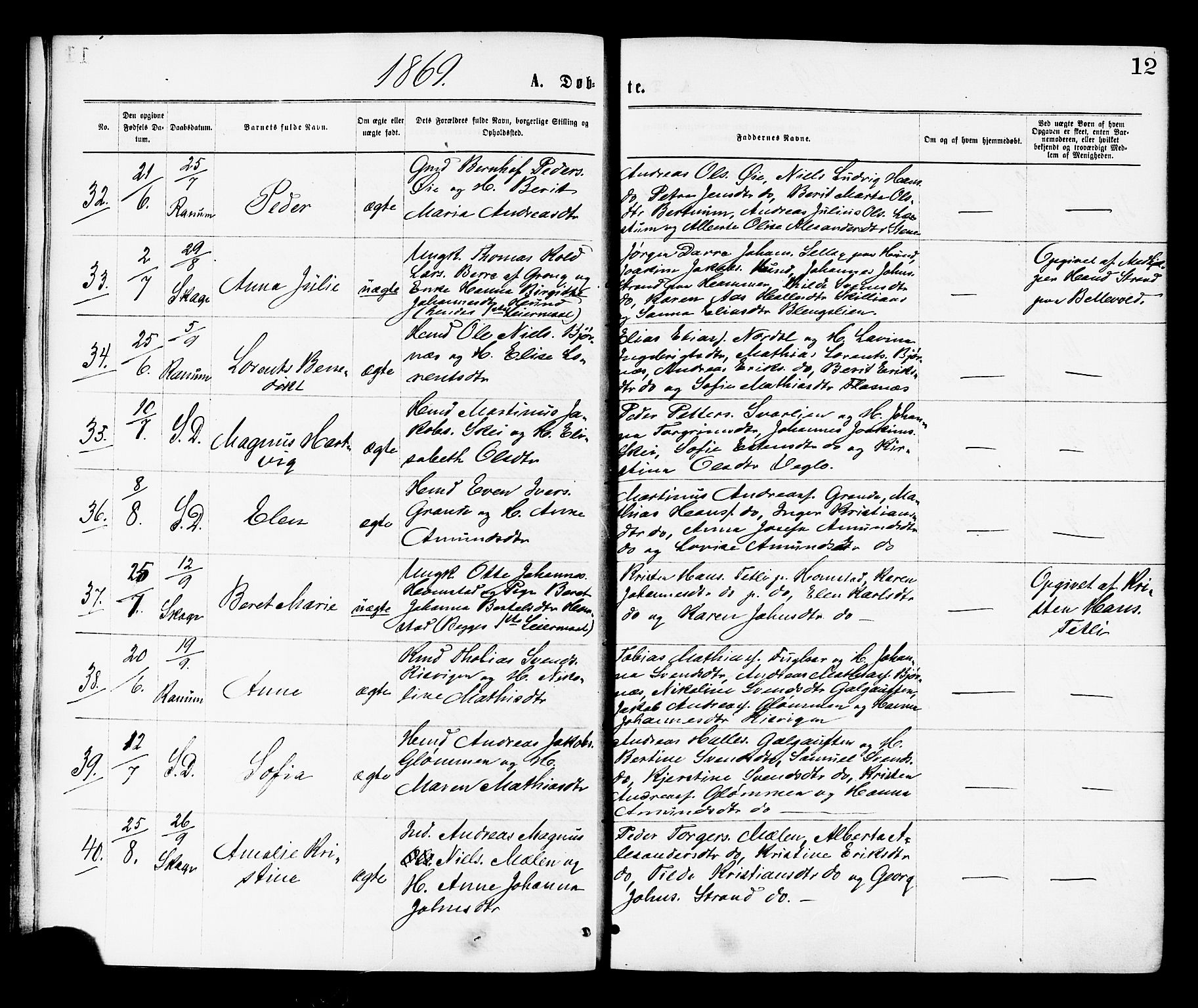 Ministerialprotokoller, klokkerbøker og fødselsregistre - Nord-Trøndelag, AV/SAT-A-1458/764/L0554: Parish register (official) no. 764A09, 1867-1880, p. 12