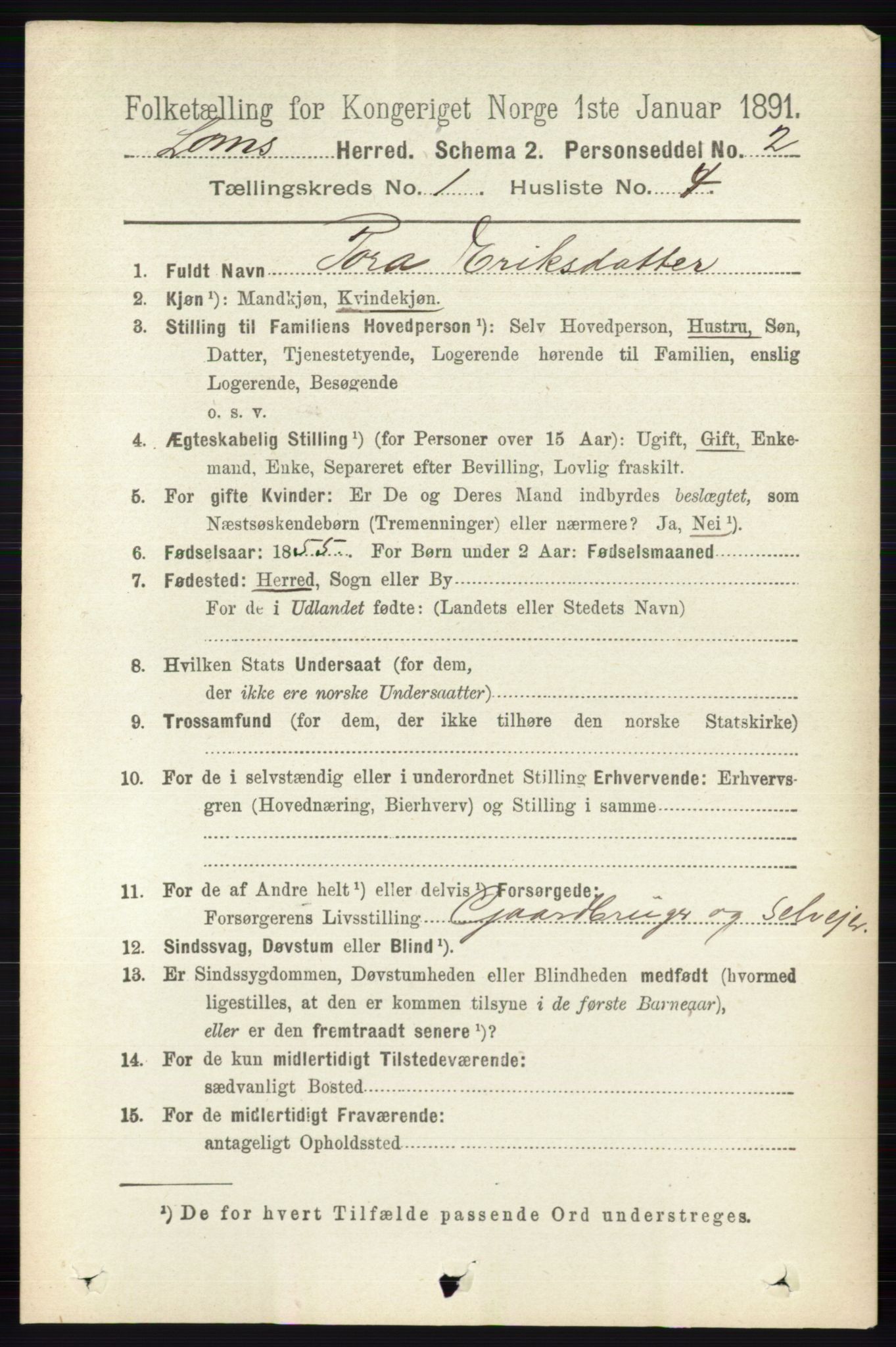 RA, 1891 census for 0514 Lom, 1891, p. 135