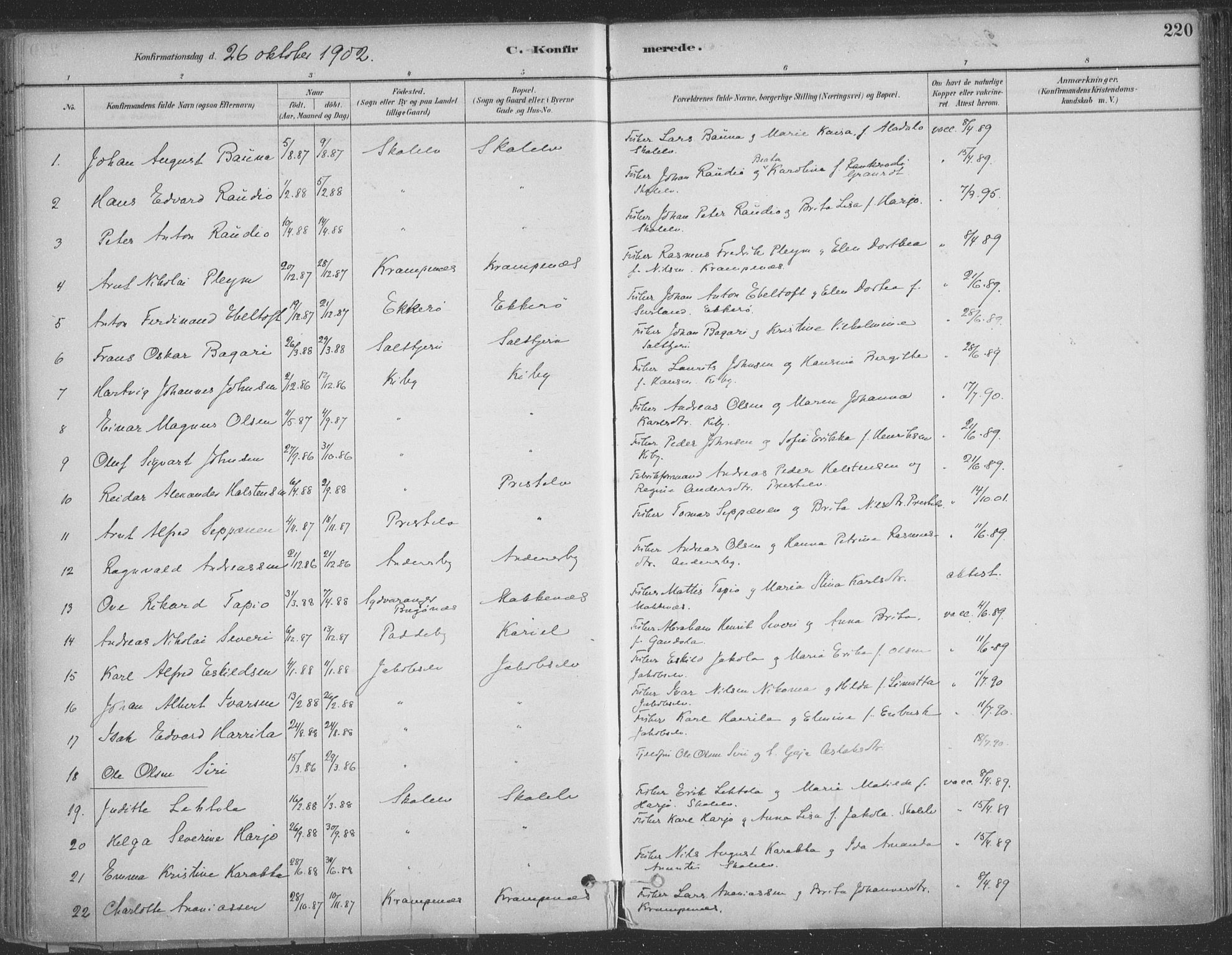 Vadsø sokneprestkontor, AV/SATØ-S-1325/H/Ha/L0009kirke: Parish register (official) no. 9, 1881-1917, p. 220