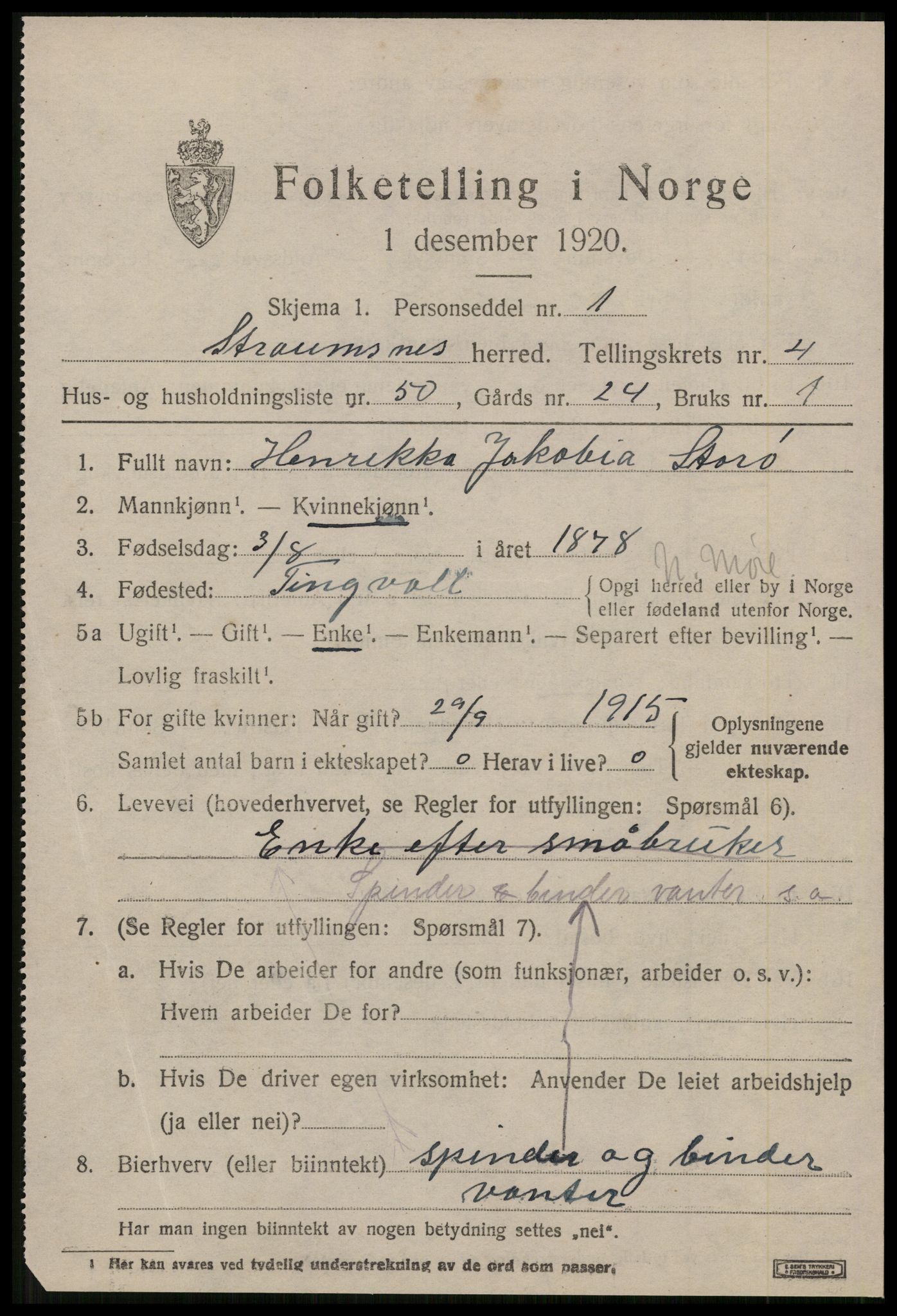 SAT, 1920 census for Straumsnes, 1920, p. 2021