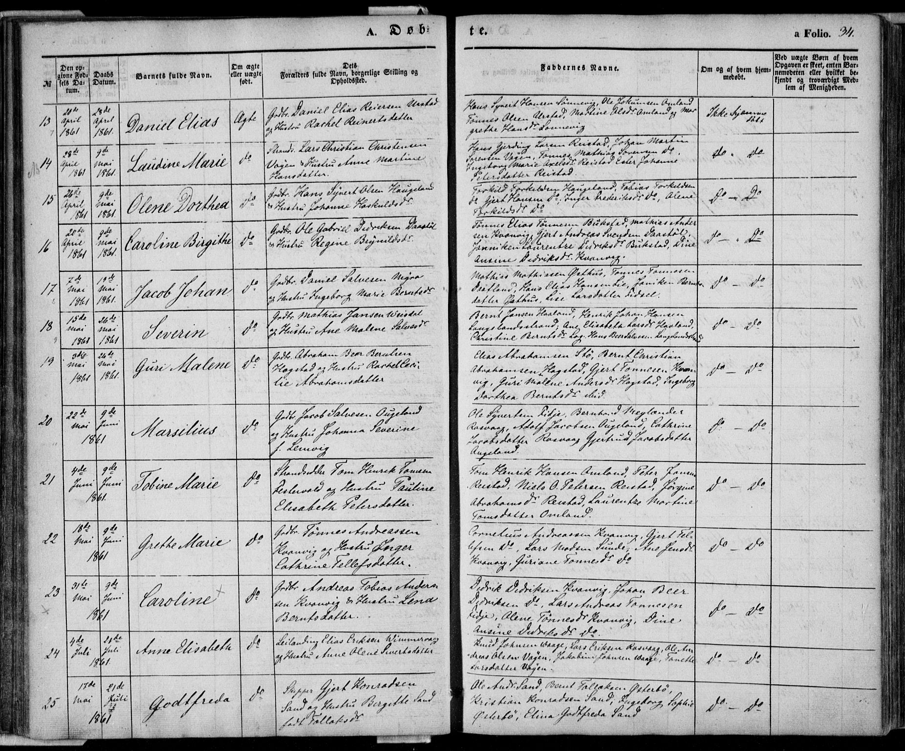 Flekkefjord sokneprestkontor, AV/SAK-1111-0012/F/Fa/Fab/L0004: Parish register (official) no. A 4, 1850-1875, p. 34