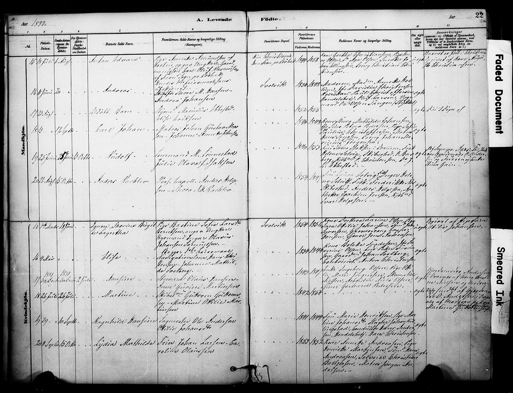 Strømm kirkebøker, AV/SAKO-A-322/F/Fb/L0001: Parish register (official) no. II 1, 1878-1899, p. 22