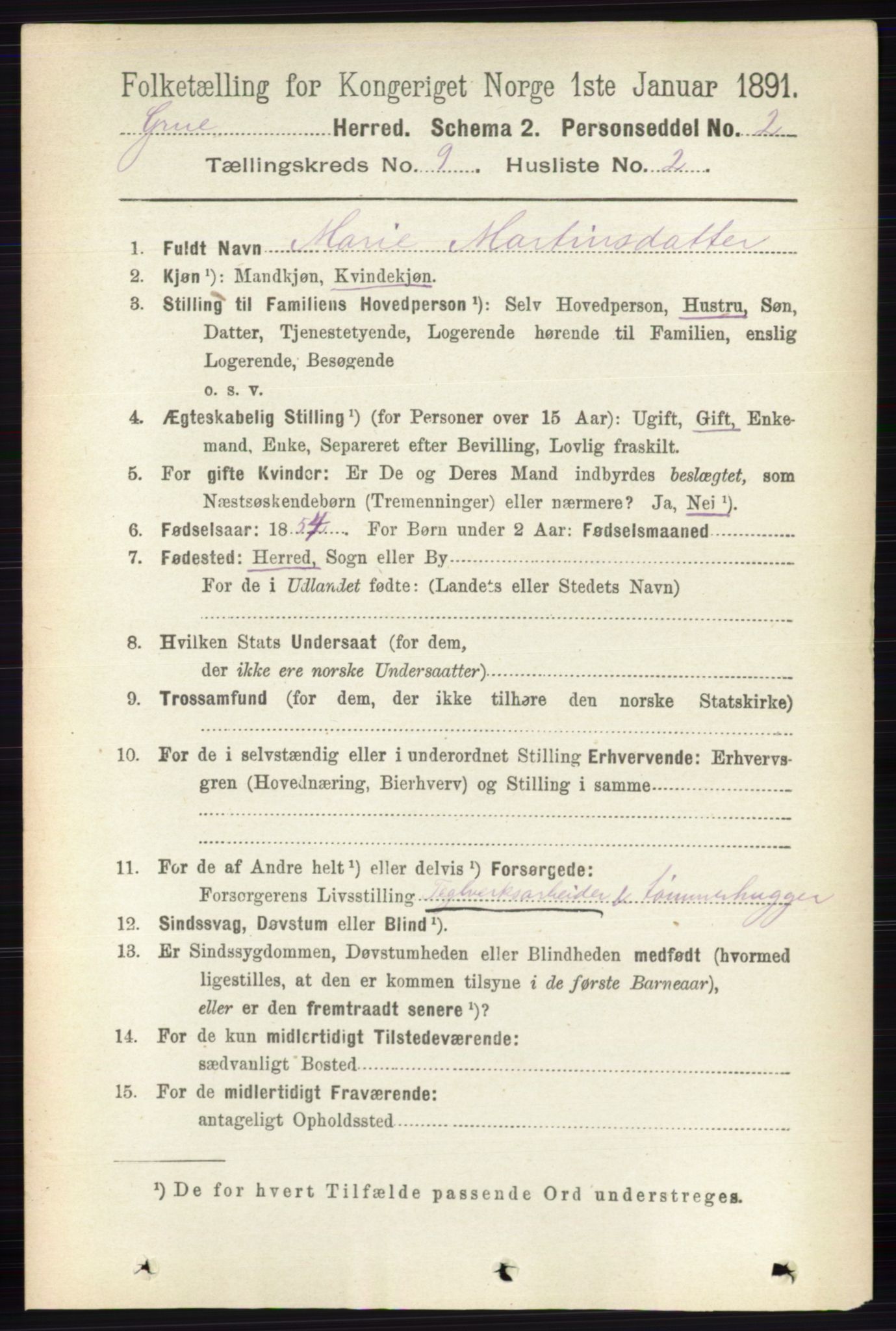 RA, 1891 census for 0423 Grue, 1891, p. 4888