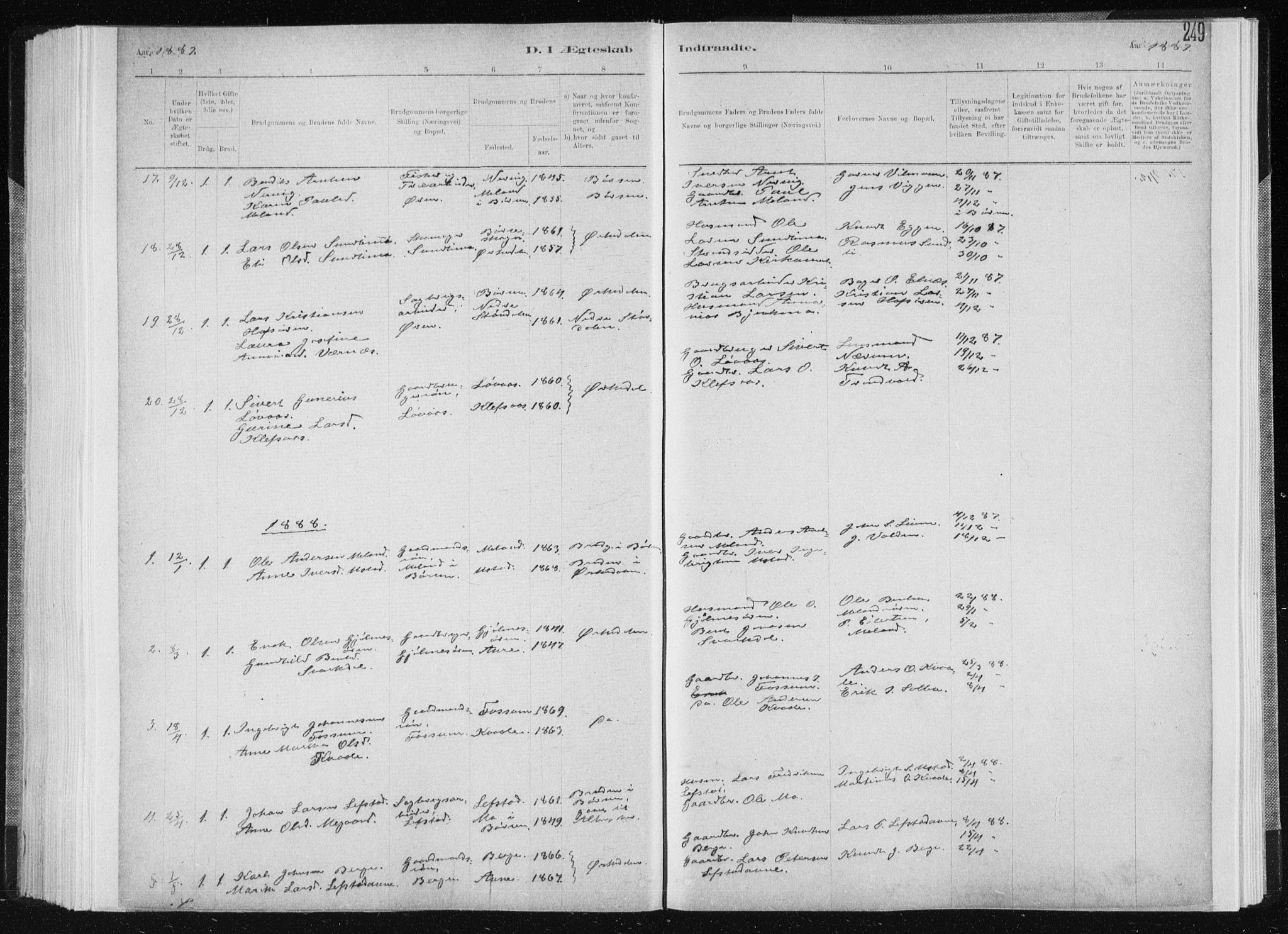 Ministerialprotokoller, klokkerbøker og fødselsregistre - Sør-Trøndelag, SAT/A-1456/668/L0818: Parish register (copy) no. 668C07, 1885-1898, p. 249