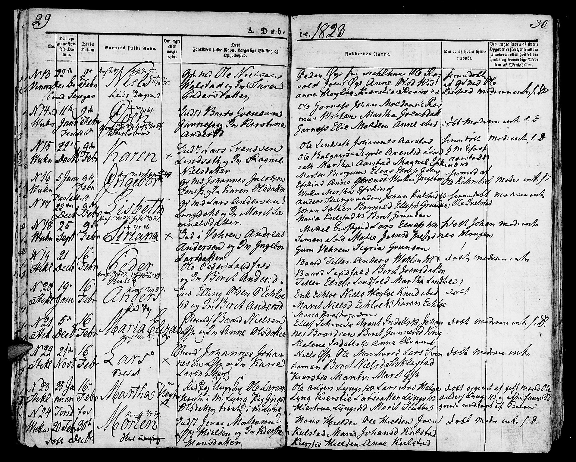 Ministerialprotokoller, klokkerbøker og fødselsregistre - Nord-Trøndelag, SAT/A-1458/723/L0237: Parish register (official) no. 723A06, 1822-1830, p. 29-30