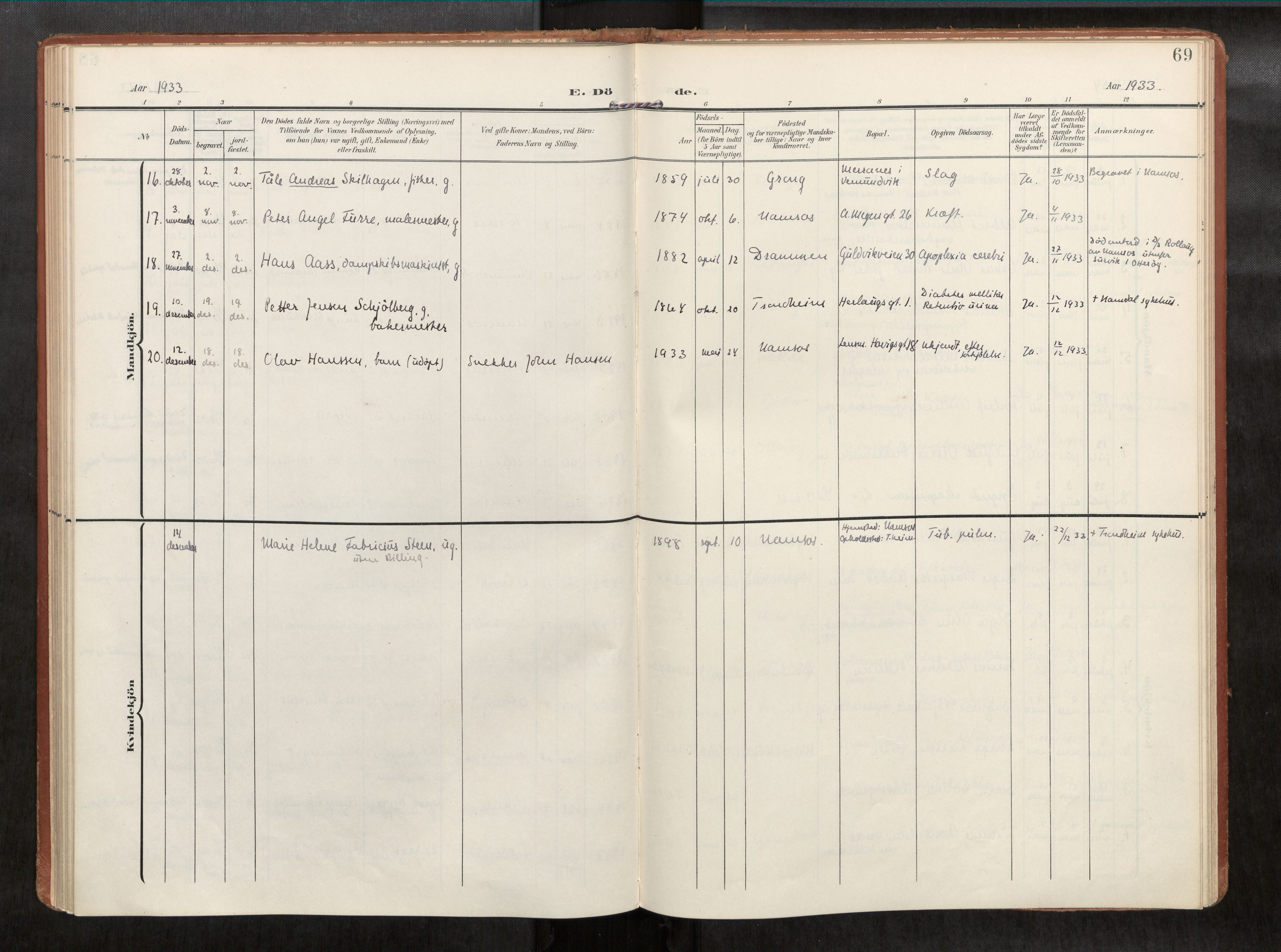 Ministerialprotokoller, klokkerbøker og fødselsregistre - Nord-Trøndelag, AV/SAT-A-1458/768/L0579b: Parish register (official) no. 768A15, 1908-1945, p. 69