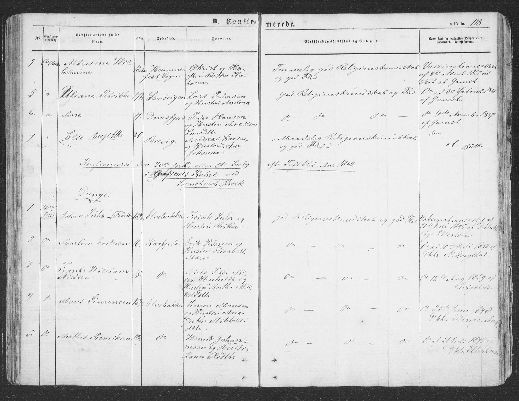 Loppa sokneprestkontor, SATØ/S-1339/H/Ha/L0004kirke: Parish register (official) no. 4, 1849-1868, p. 118