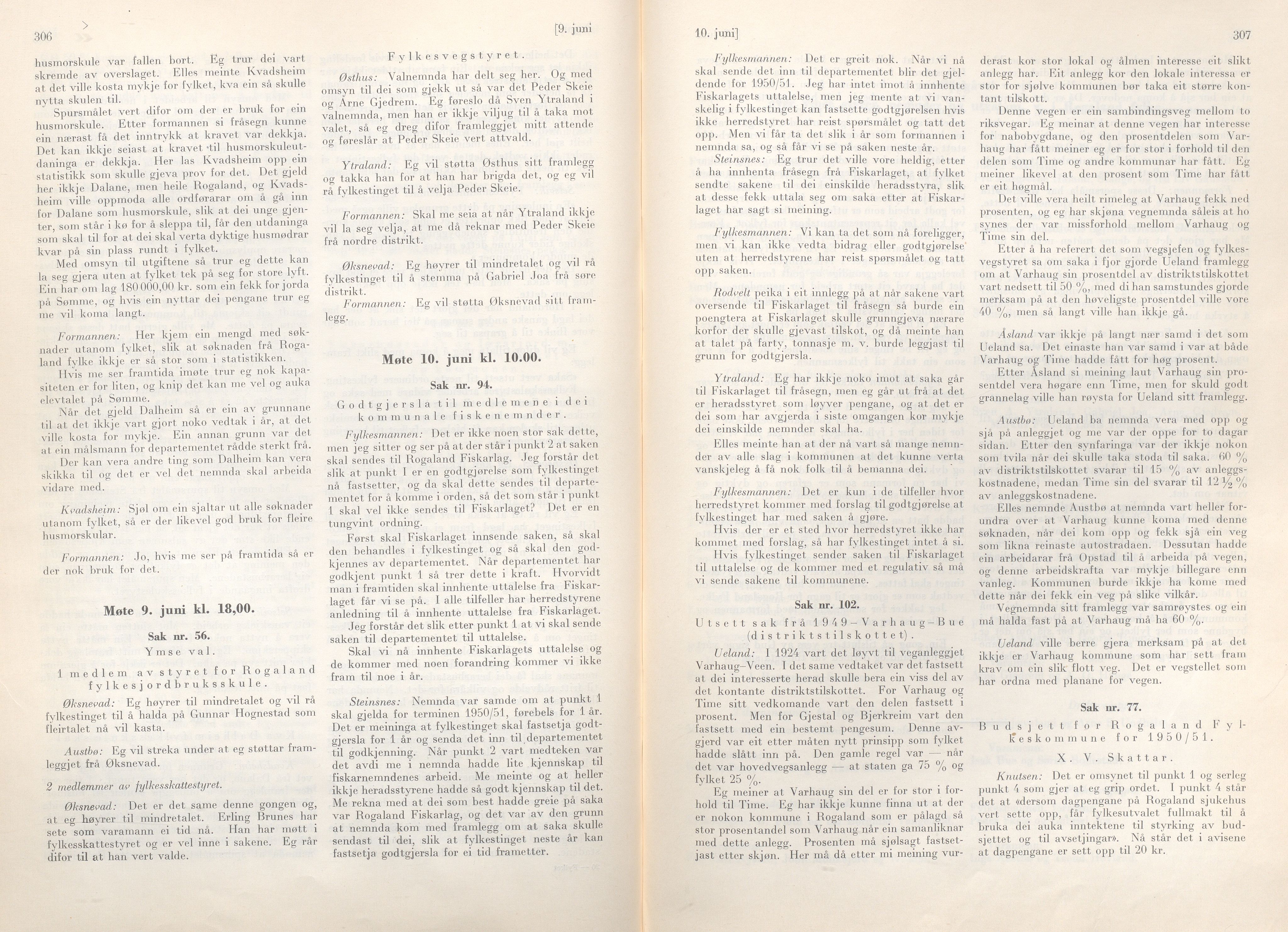 Rogaland fylkeskommune - Fylkesrådmannen , IKAR/A-900/A/Aa/Aaa/L0069: Møtebok , 1950, p. 306-307