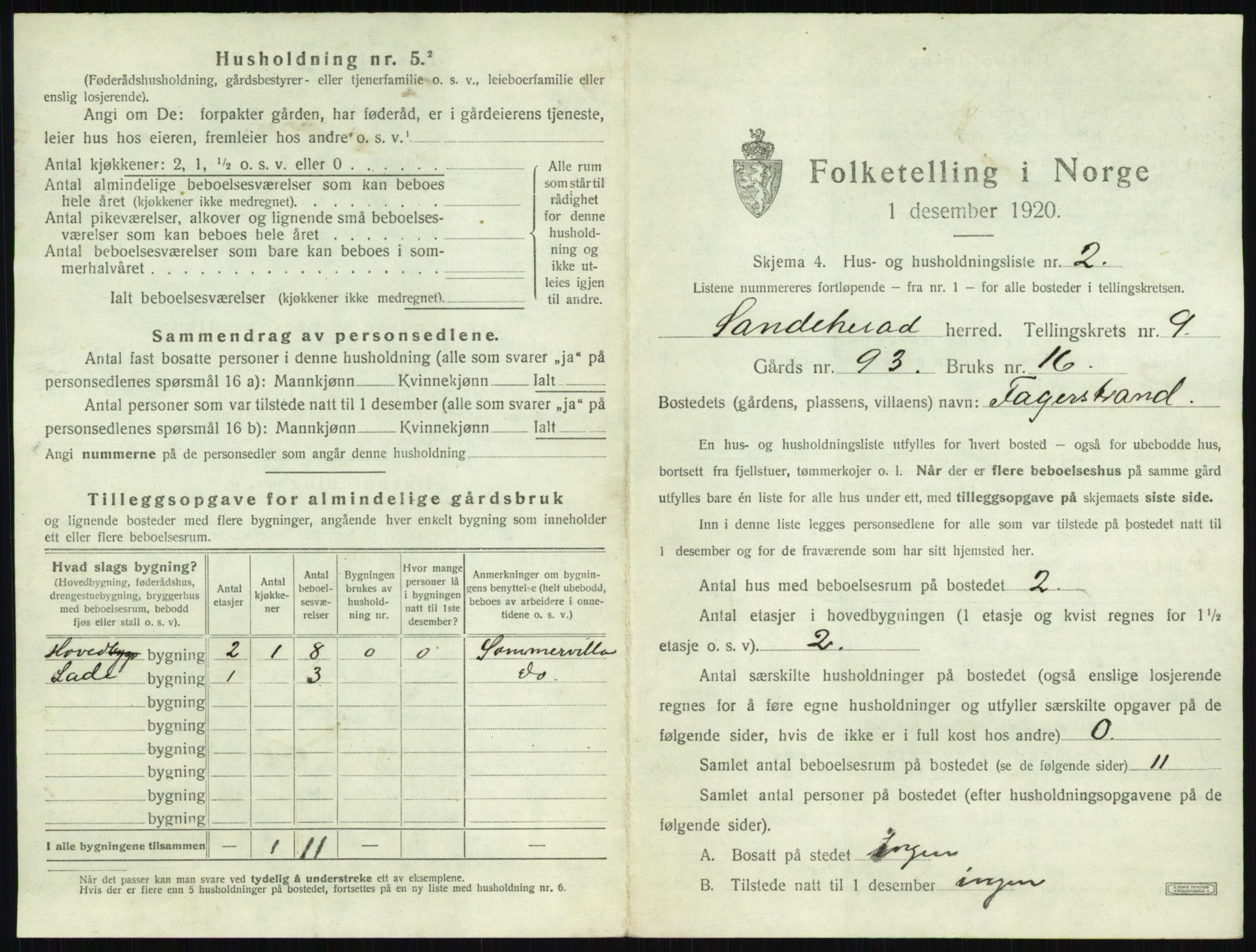 SAKO, 1920 census for Sandeherred, 1920, p. 1941