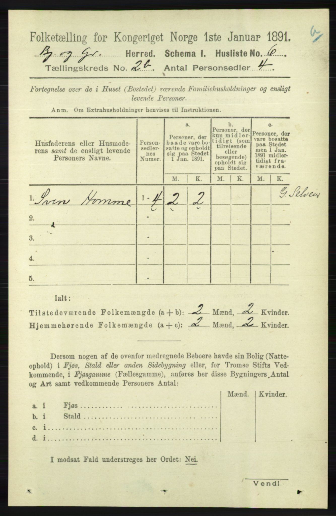 RA, 1891 census for 1024 Bjelland og Grindheim, 1891, p. 1082