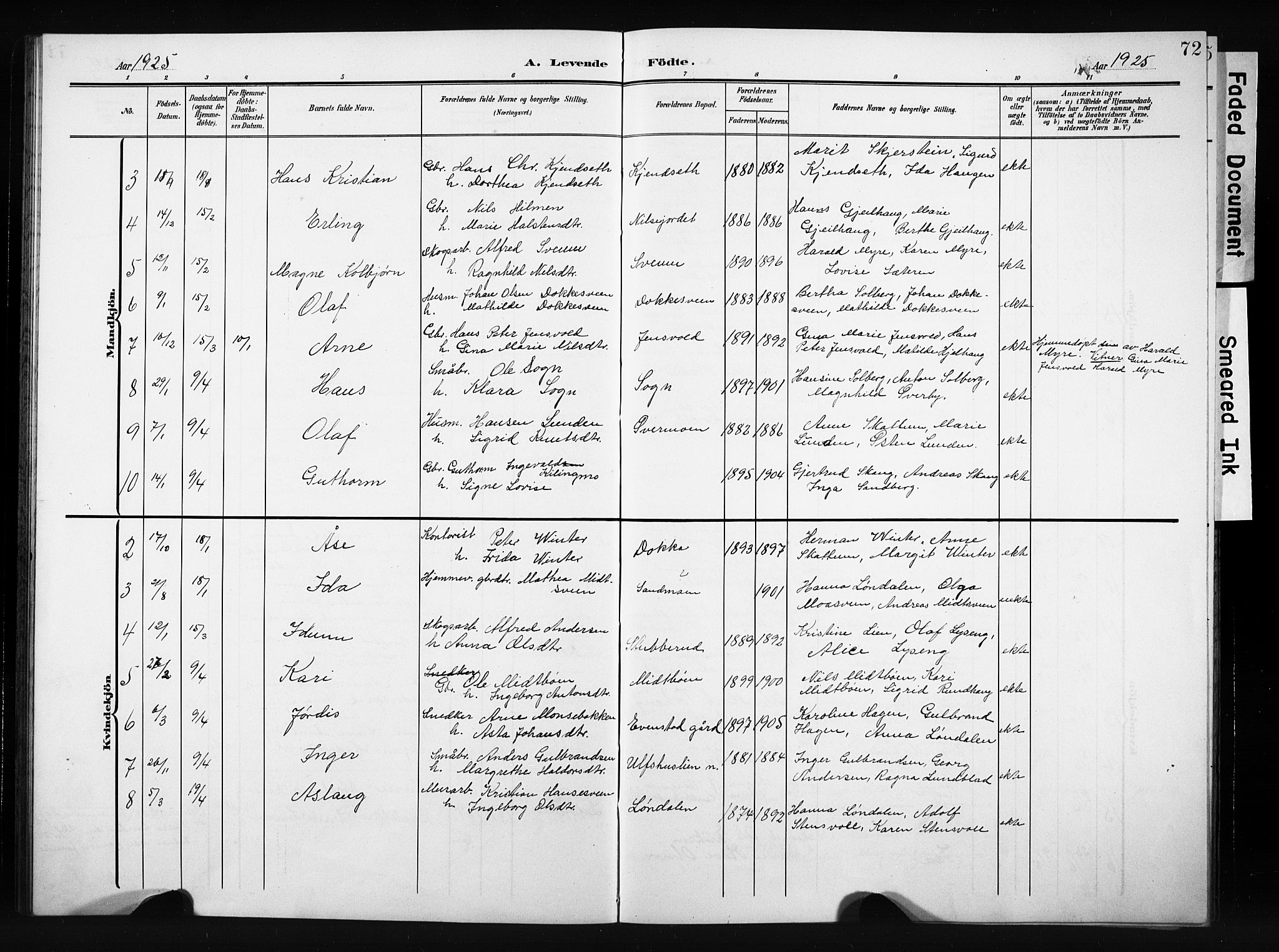 Nordre Land prestekontor, AV/SAH-PREST-124/H/Ha/Hab/L0006: Parish register (copy) no. 6, 1905-1929, p. 72