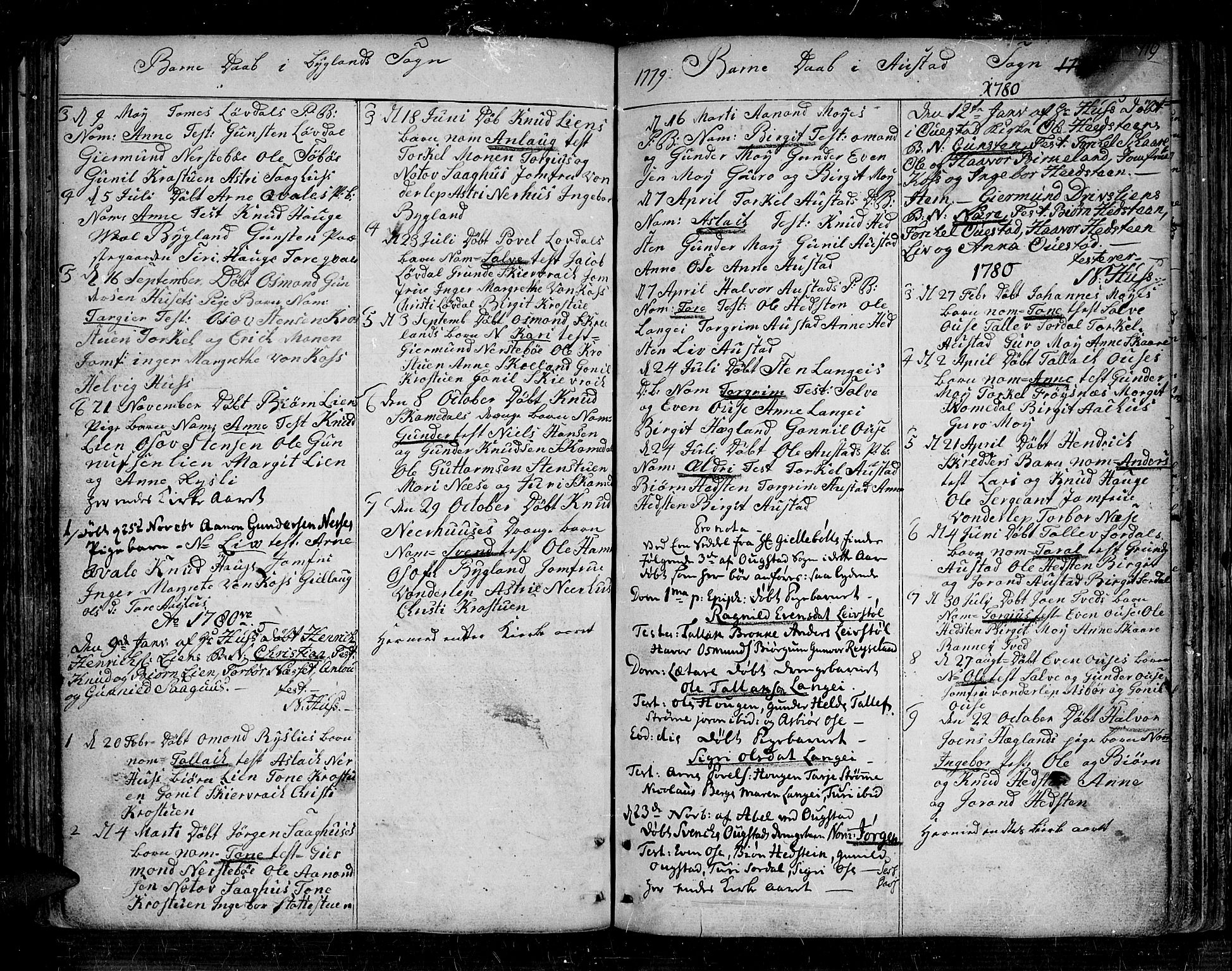 Bygland sokneprestkontor, SAK/1111-0006/F/Fa/Fab/L0002: Parish register (official) no. A 2, 1766-1816, p. 119