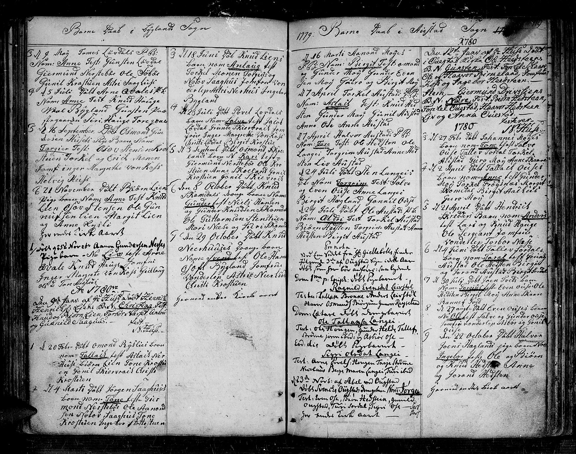 Bygland sokneprestkontor, AV/SAK-1111-0006/F/Fa/Fab/L0002: Parish register (official) no. A 2, 1766-1816, p. 119