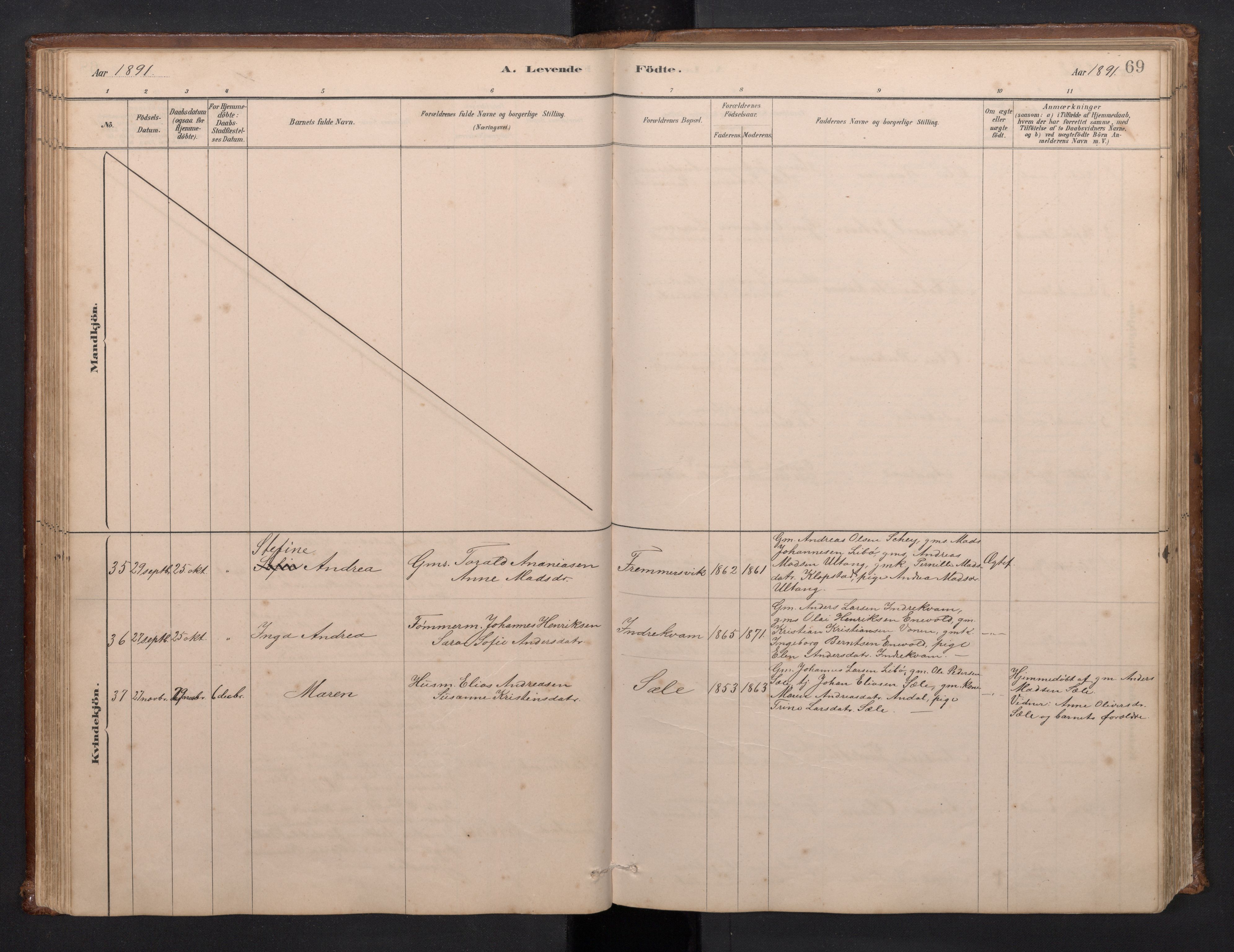 Førde sokneprestembete, SAB/A-79901/H/Hab/Habd/L0003: Parish register (copy) no. D 3, 1881-1897, p. 68b-69a