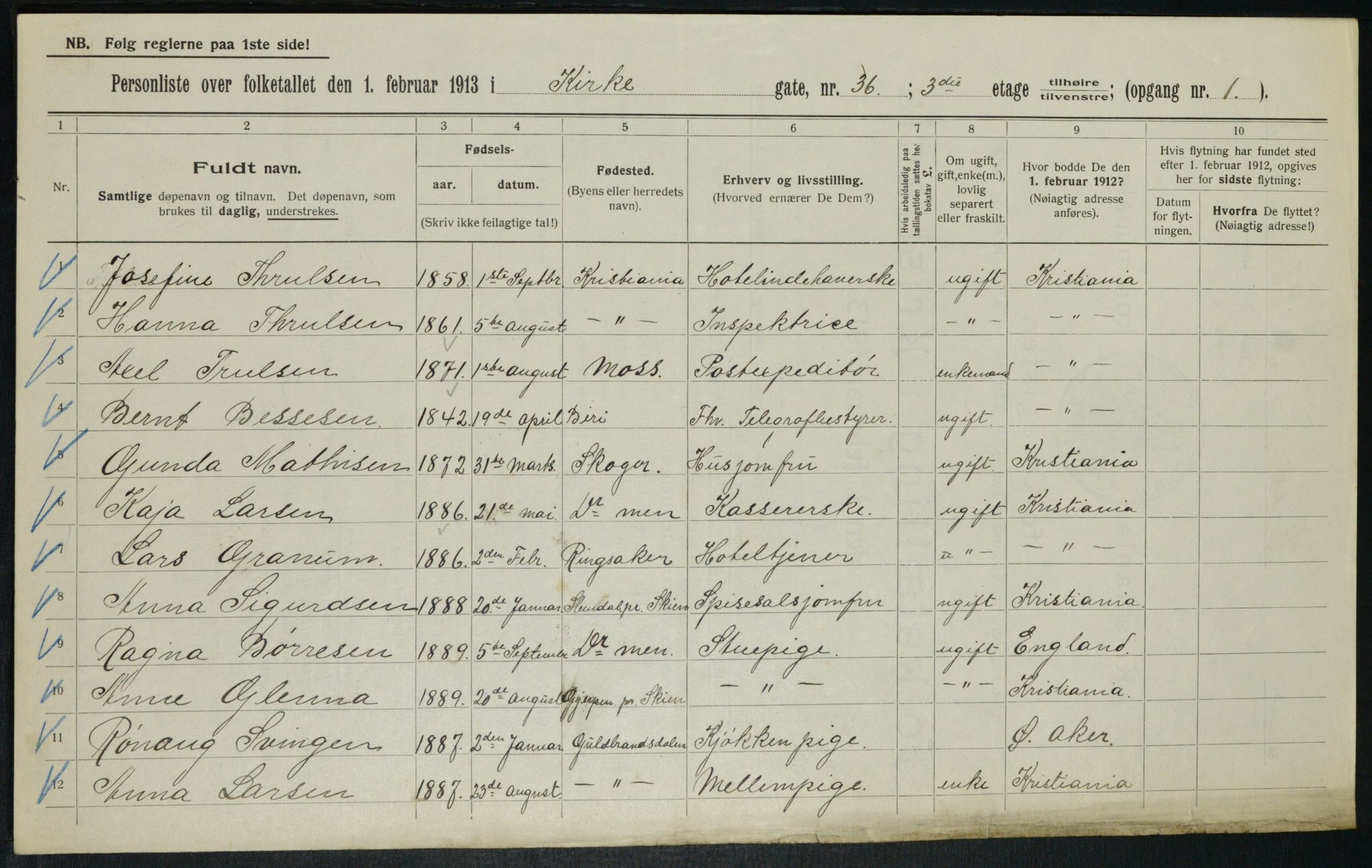 OBA, Municipal Census 1913 for Kristiania, 1913, p. 49732