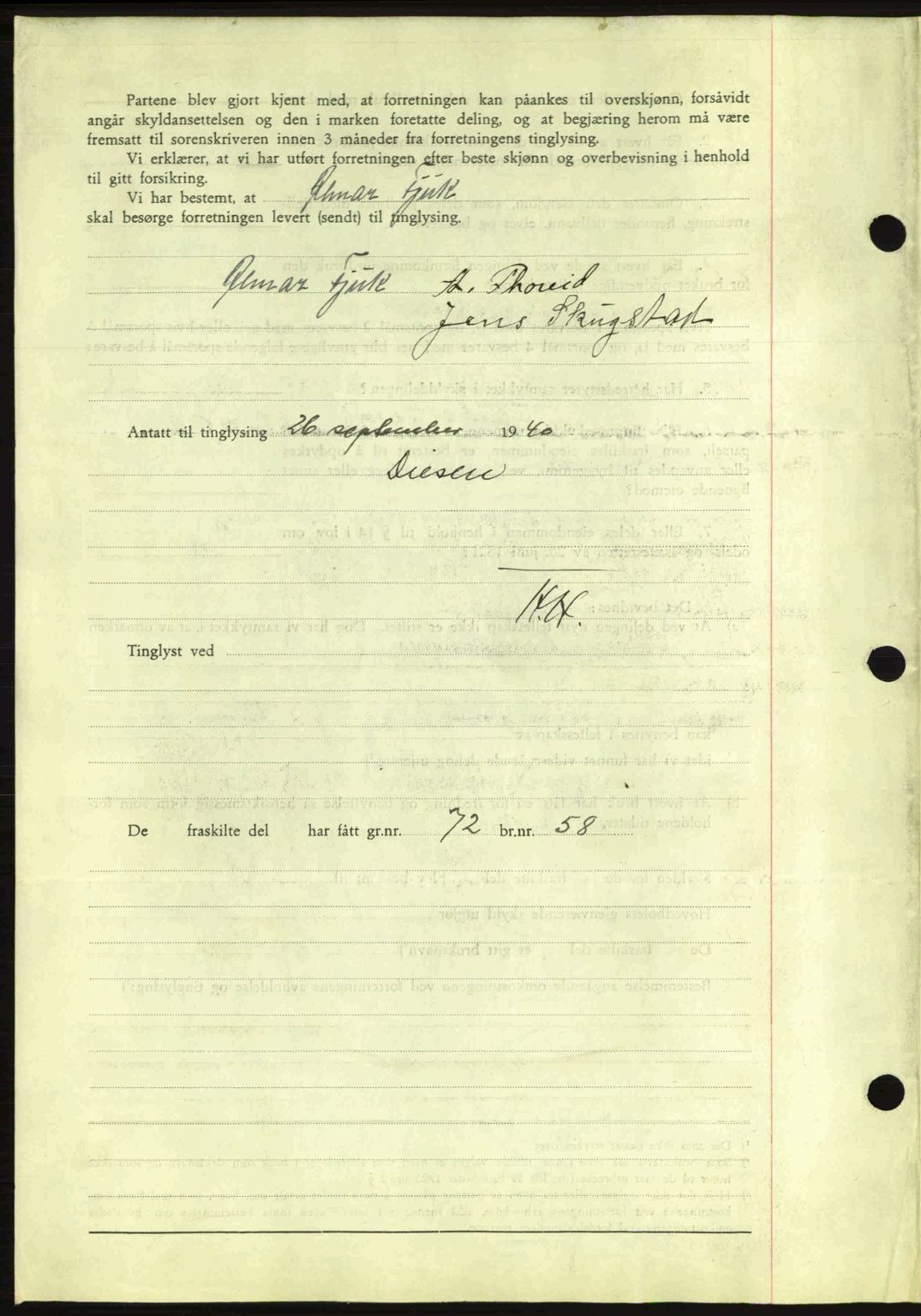 Nes tingrett, SAO/A-10548/G/Gb/Gbb/L0010: Mortgage book no. 54, 1939-1940, Diary no: : 1282/1940