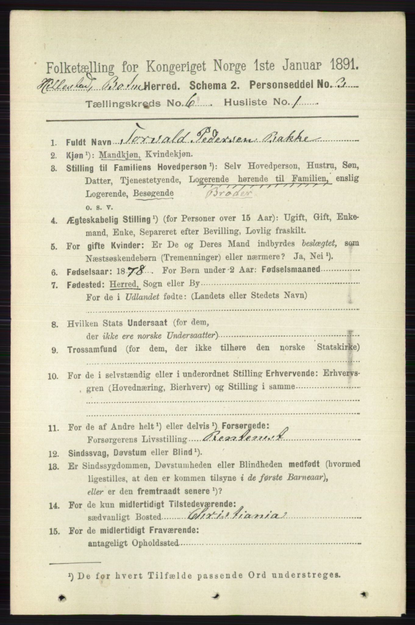 RA, 1891 census for 0715 Botne, 1891, p. 2292