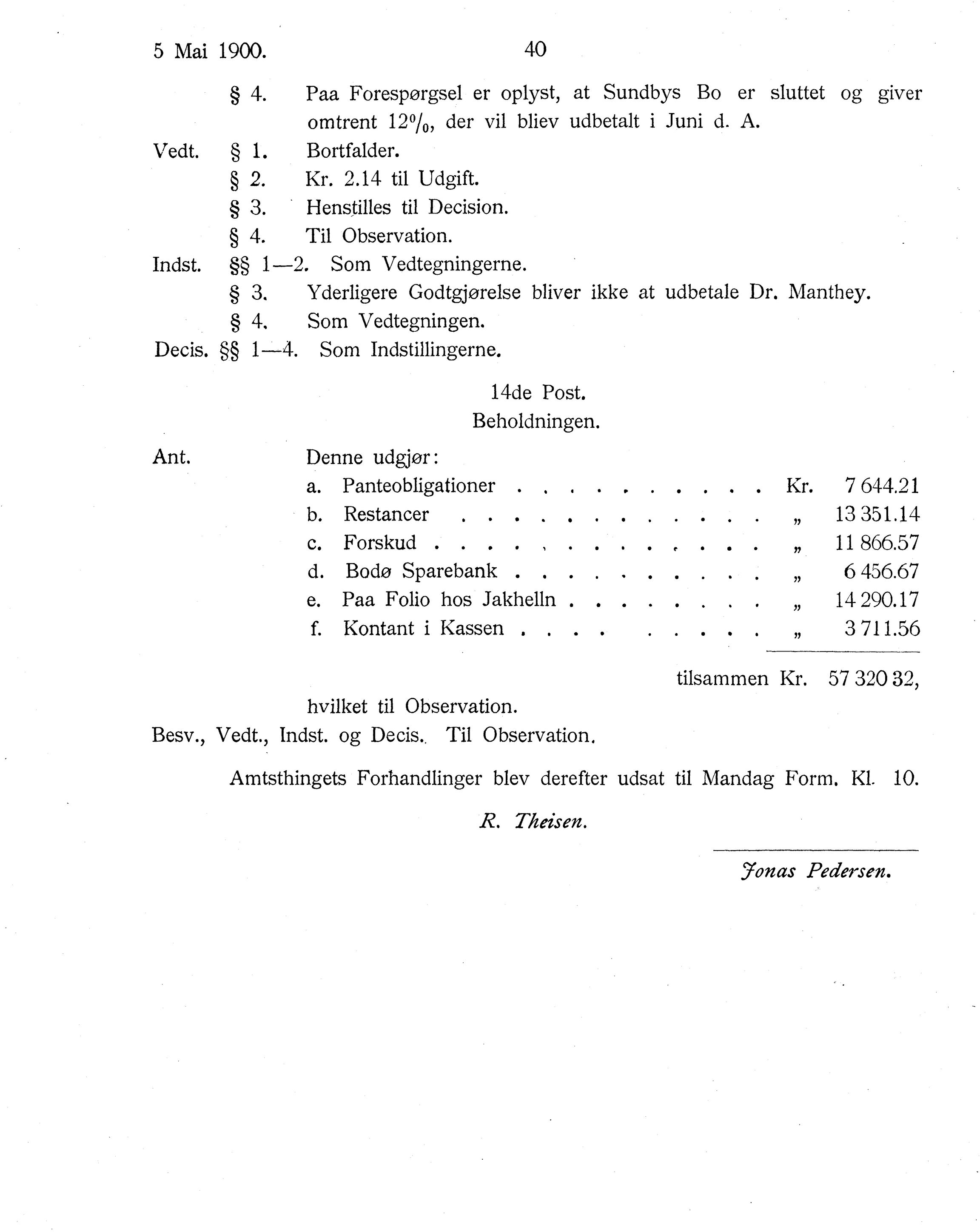 Nordland Fylkeskommune. Fylkestinget, AIN/NFK-17/176/A/Ac/L0023: Fylkestingsforhandlinger 1900, 1900