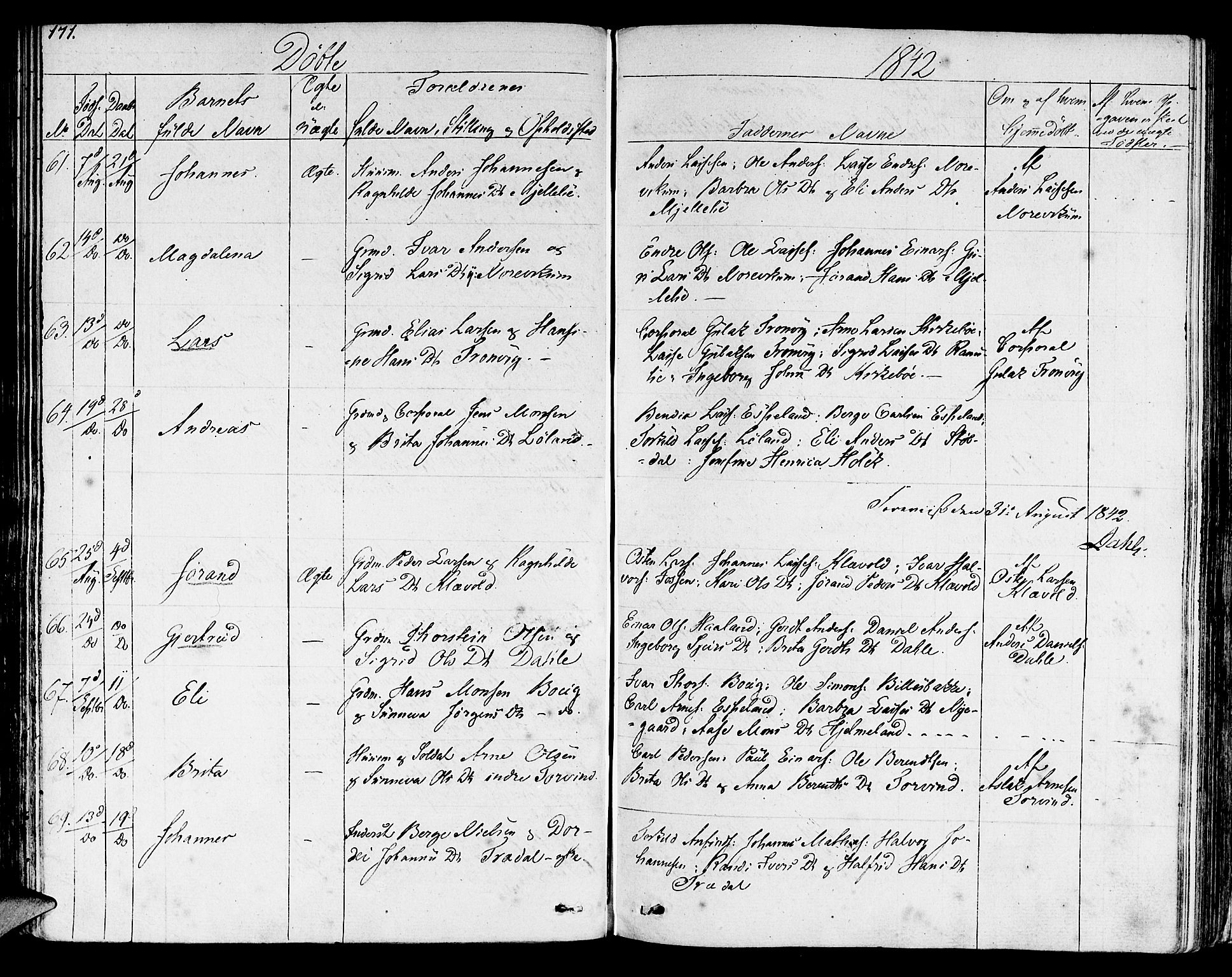 Lavik sokneprestembete, SAB/A-80901: Parish register (official) no. A 2I, 1821-1842, p. 171