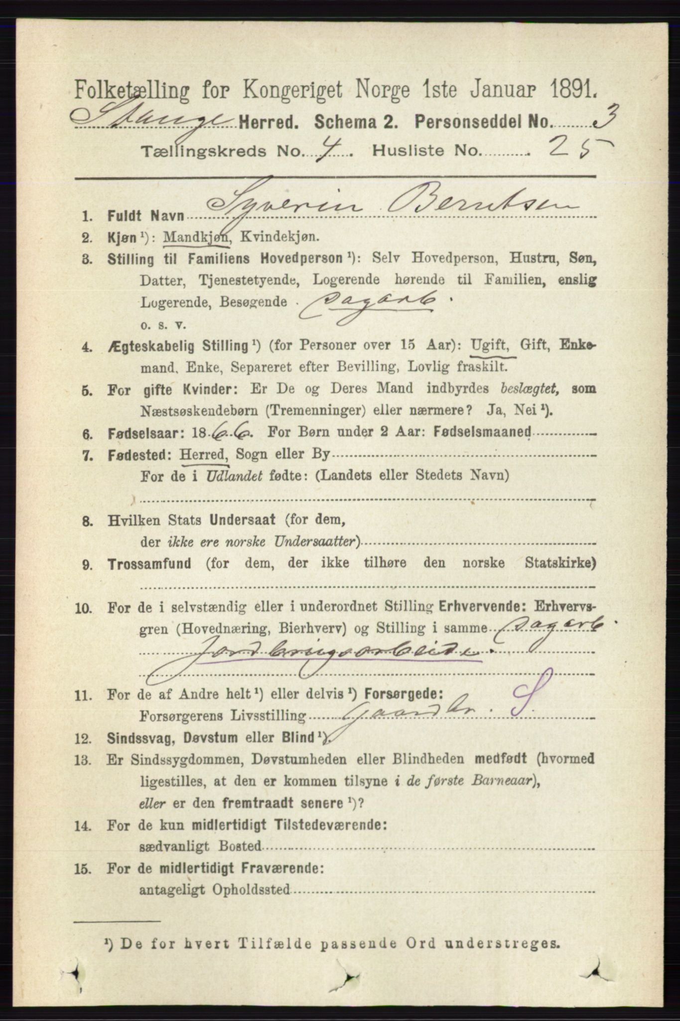 RA, 1891 census for 0417 Stange, 1891, p. 2529