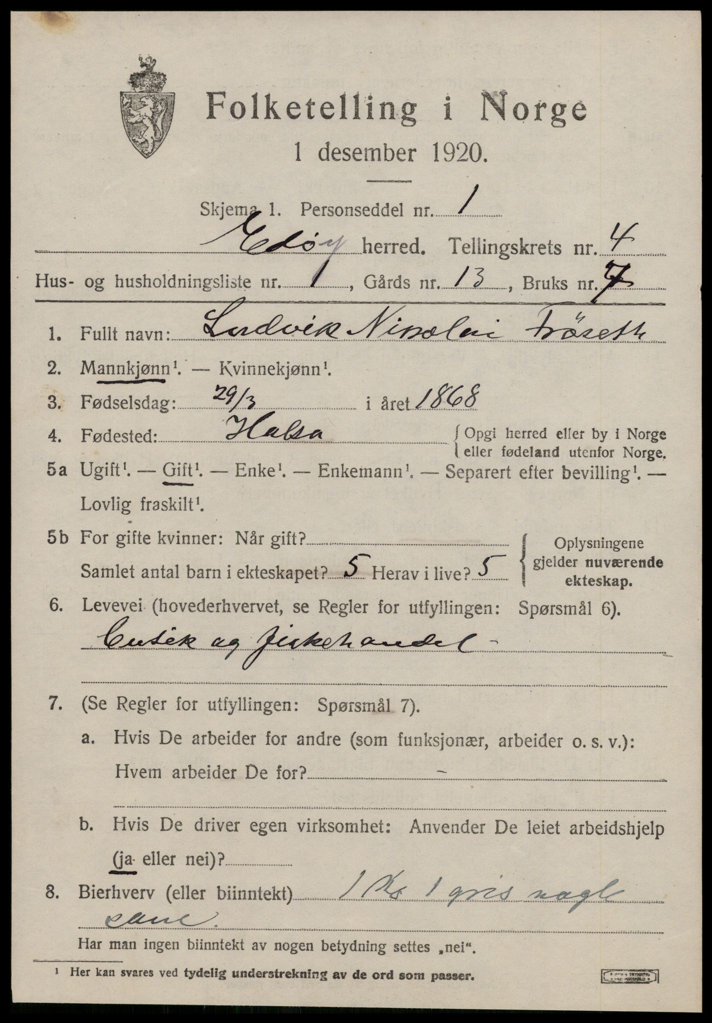 SAT, 1920 census for Edøy, 1920, p. 1312