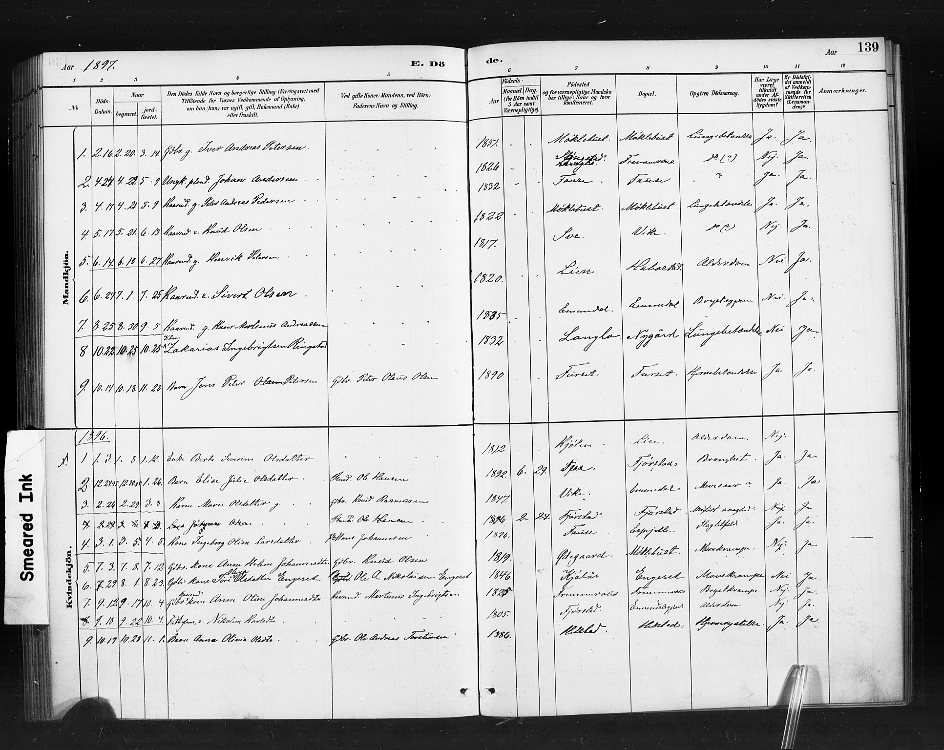 Ministerialprotokoller, klokkerbøker og fødselsregistre - Møre og Romsdal, SAT/A-1454/520/L0283: Parish register (official) no. 520A12, 1882-1898, p. 139