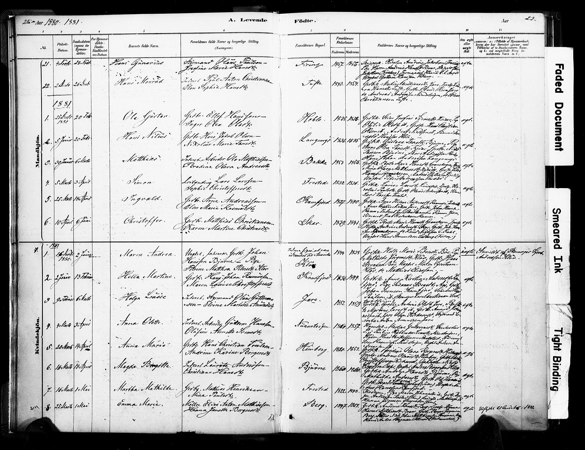 Ramnes kirkebøker, AV/SAKO-A-314/F/Fa/L0007: Parish register (official) no. I 7, 1878-1895, p. 22-23