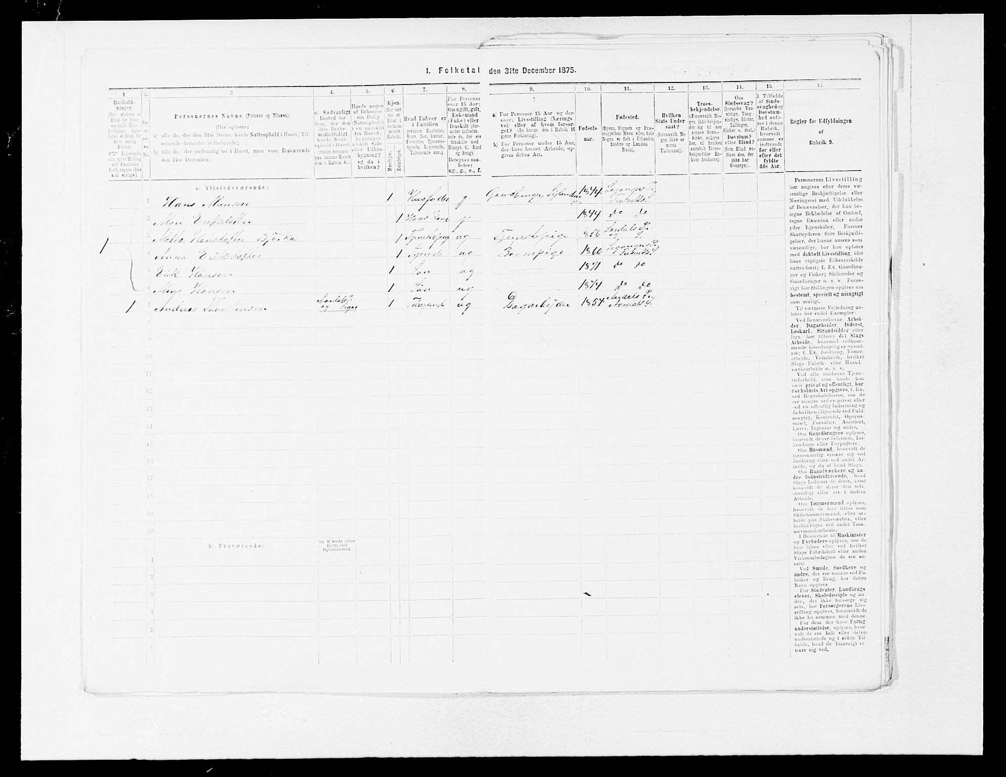 SAB, 1875 census for 1419P Leikanger, 1875, p. 411