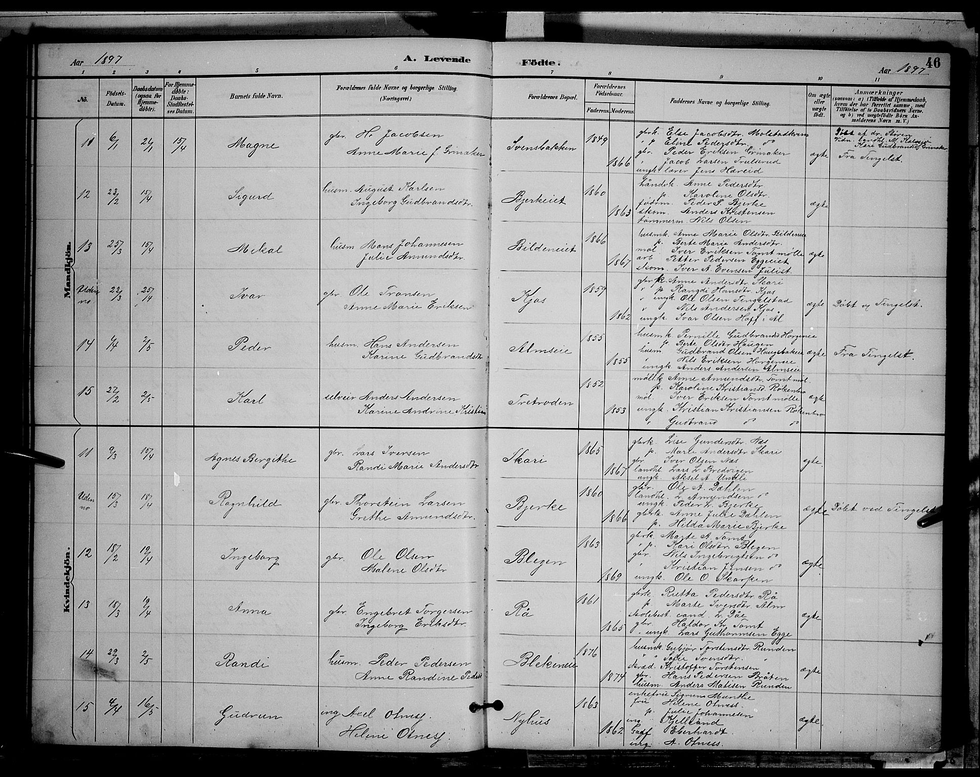 Gran prestekontor, AV/SAH-PREST-112/H/Ha/Hab/L0004: Parish register (copy) no. 4, 1890-1899, p. 46