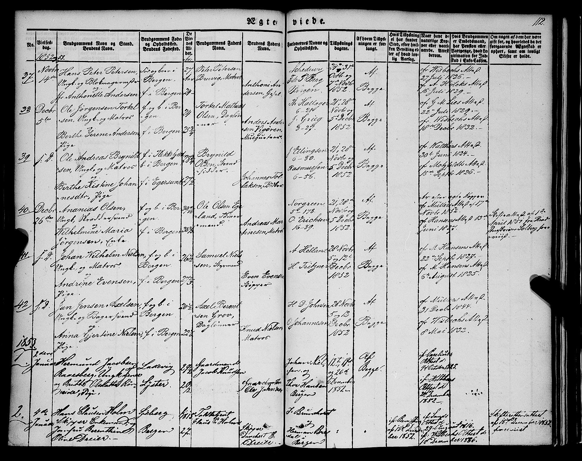 Nykirken Sokneprestembete, SAB/A-77101/H/Haa/L0031: Parish register (official) no. D 1, 1834-1861, p. 112