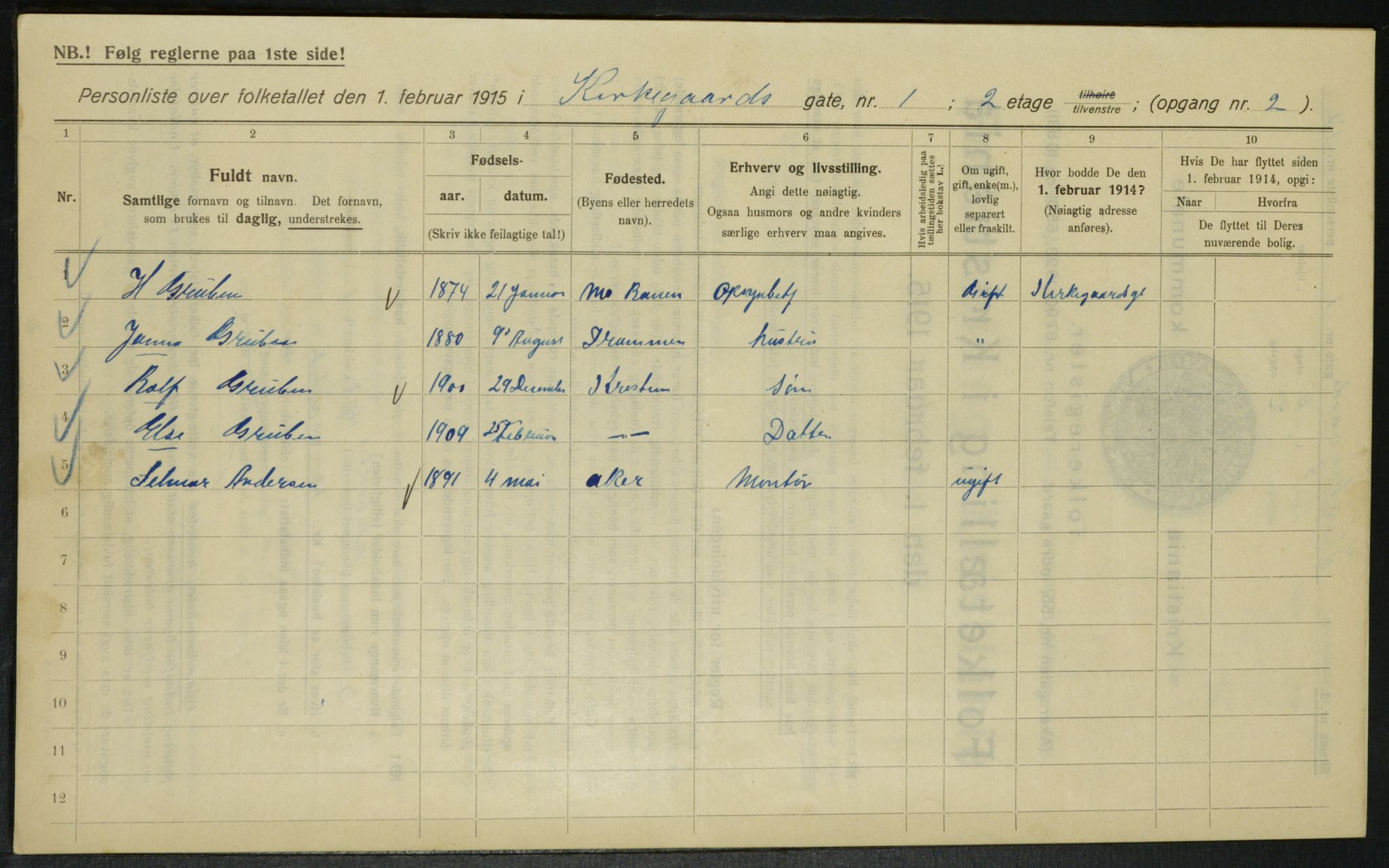 OBA, Municipal Census 1915 for Kristiania, 1915, p. 49569