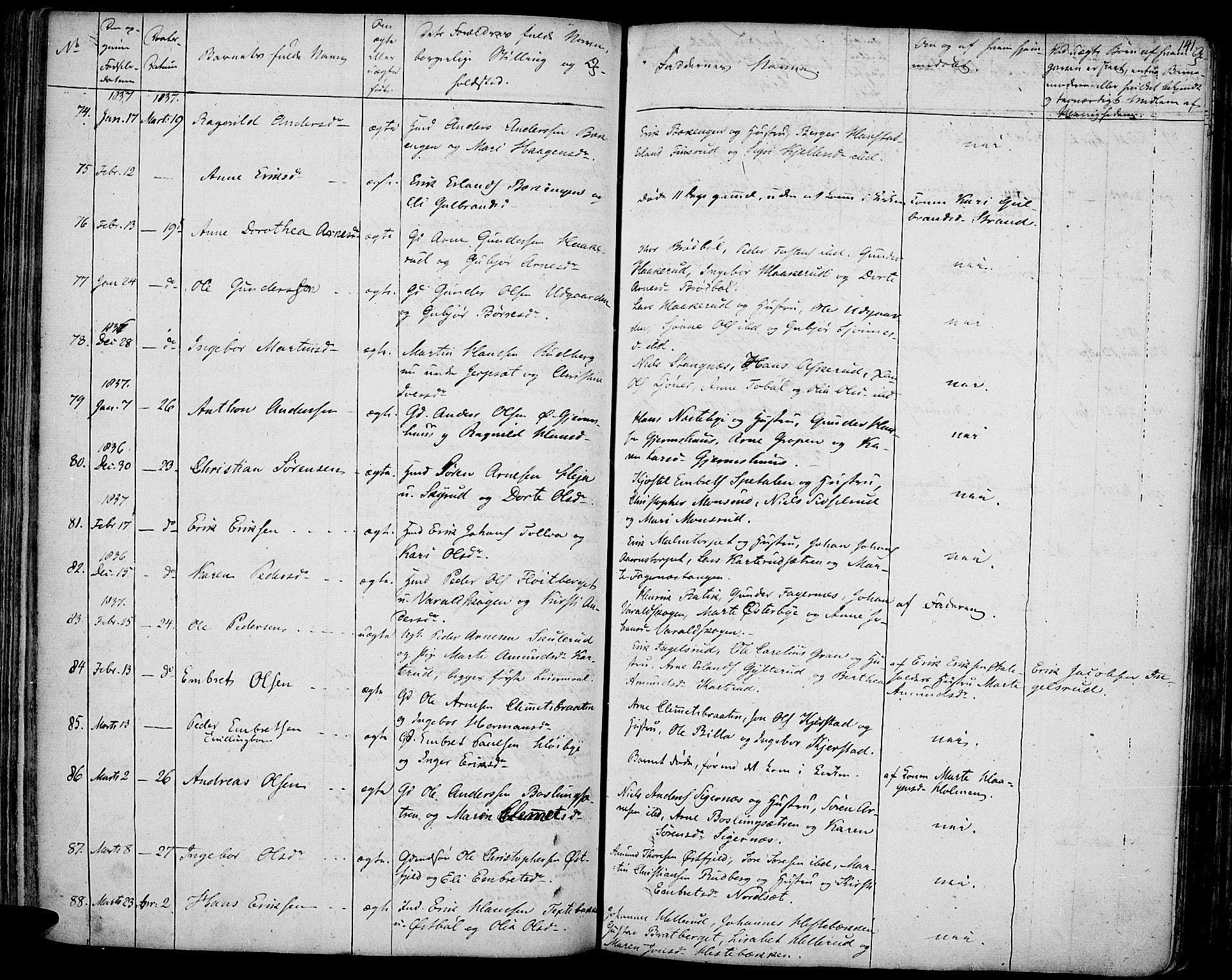 Vinger prestekontor, AV/SAH-PREST-024/H/Ha/Haa/L0007: Parish register (official) no. 7, 1826-1839, p. 141