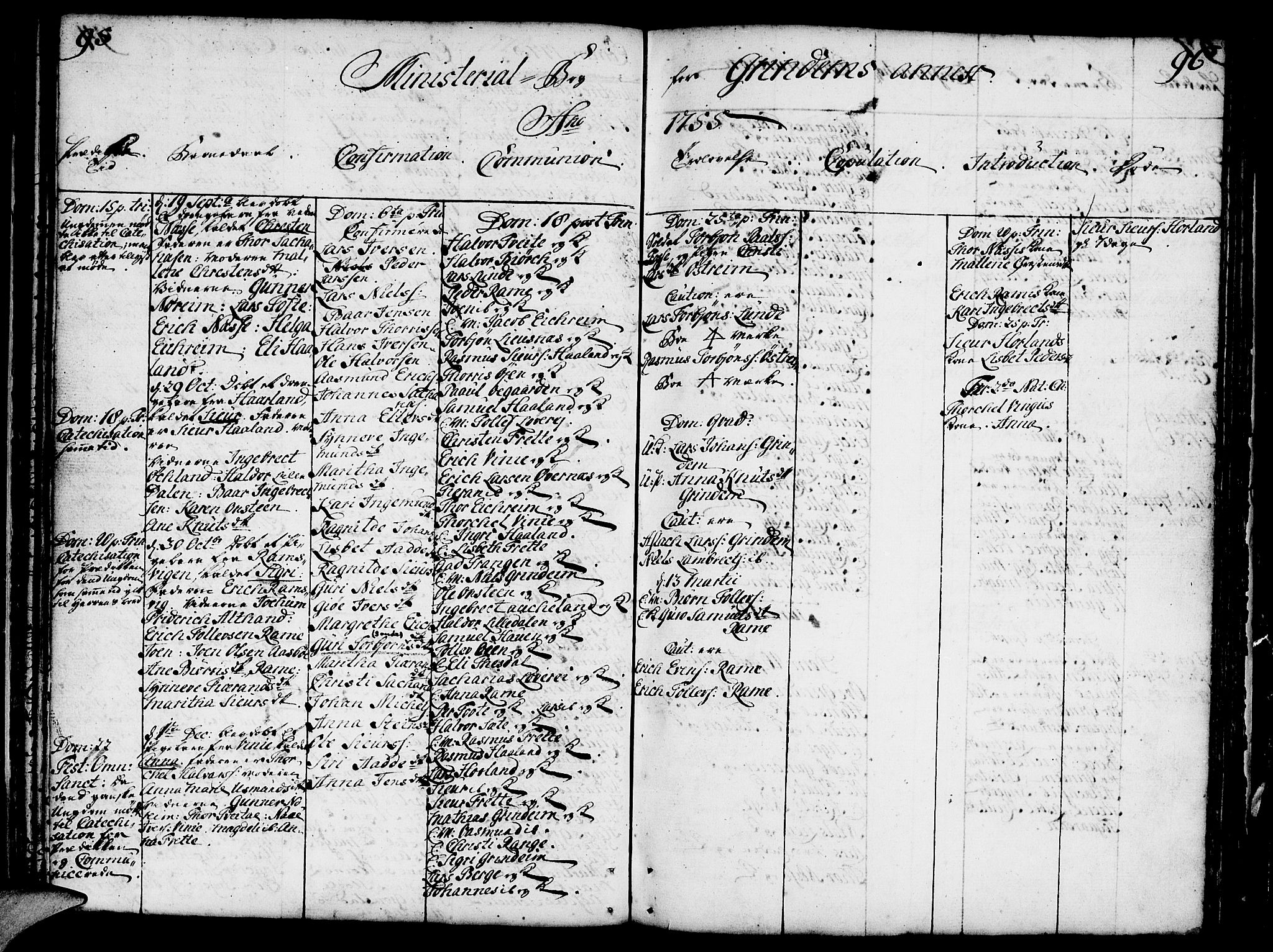Etne sokneprestembete, SAB/A-75001/H/Haa: Parish register (official) no. A 3 /2, 1755-1782, p. 95-96