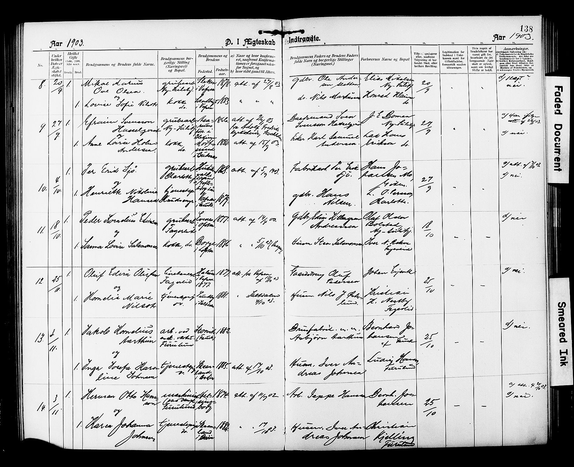 Ministerialprotokoller, klokkerbøker og fødselsregistre - Nordland, AV/SAT-A-1459/850/L0709: Parish register (official) no. 850A01, 1899-1909, p. 138