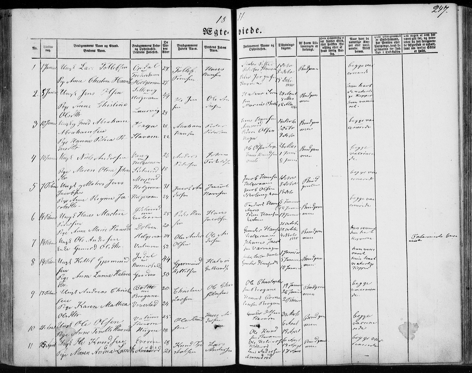 Brunlanes kirkebøker, SAKO/A-342/F/Fa/L0004: Parish register (official) no. I 4, 1846-1862, p. 247