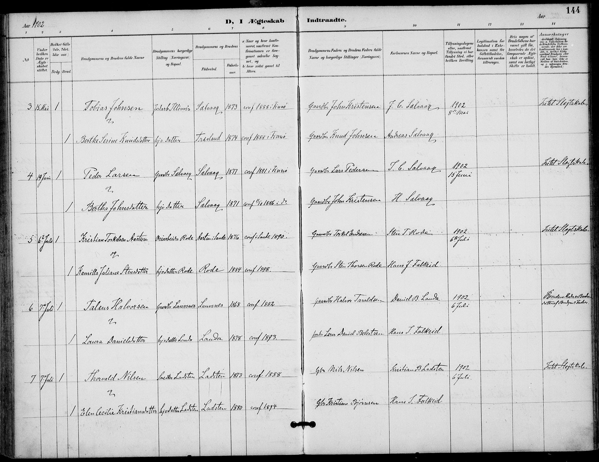 Finnøy sokneprestkontor, SAST/A-101825/H/Ha/Haa/L0011: Parish register (official) no. A 11, 1891-1910, p. 144